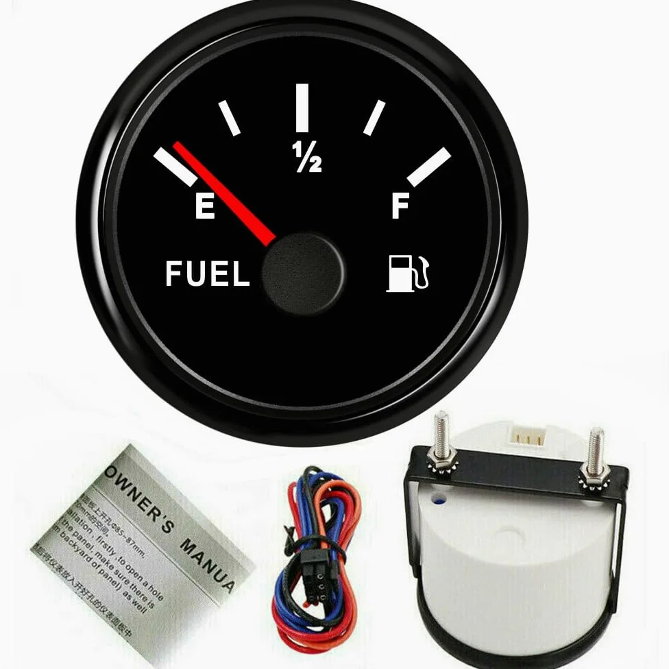 Indicador de nivel de combustible de gas de 52 mm, 0-90 ohmios, lecturas precisas, compatibilidad versátil, diseño duradero, esfera negra con marco negro, ideal para coches, camiones, marinos