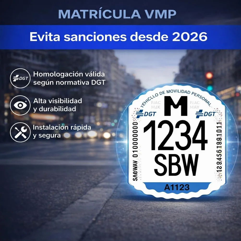 Matrícula Patinete Eléctrico VMP Homologada DGT 2026 – Etiqueta Adhesiva Identificativa Personalizada con Tus Datos – Obligatoria Vehículos Movilidad Personal – Evita Multas