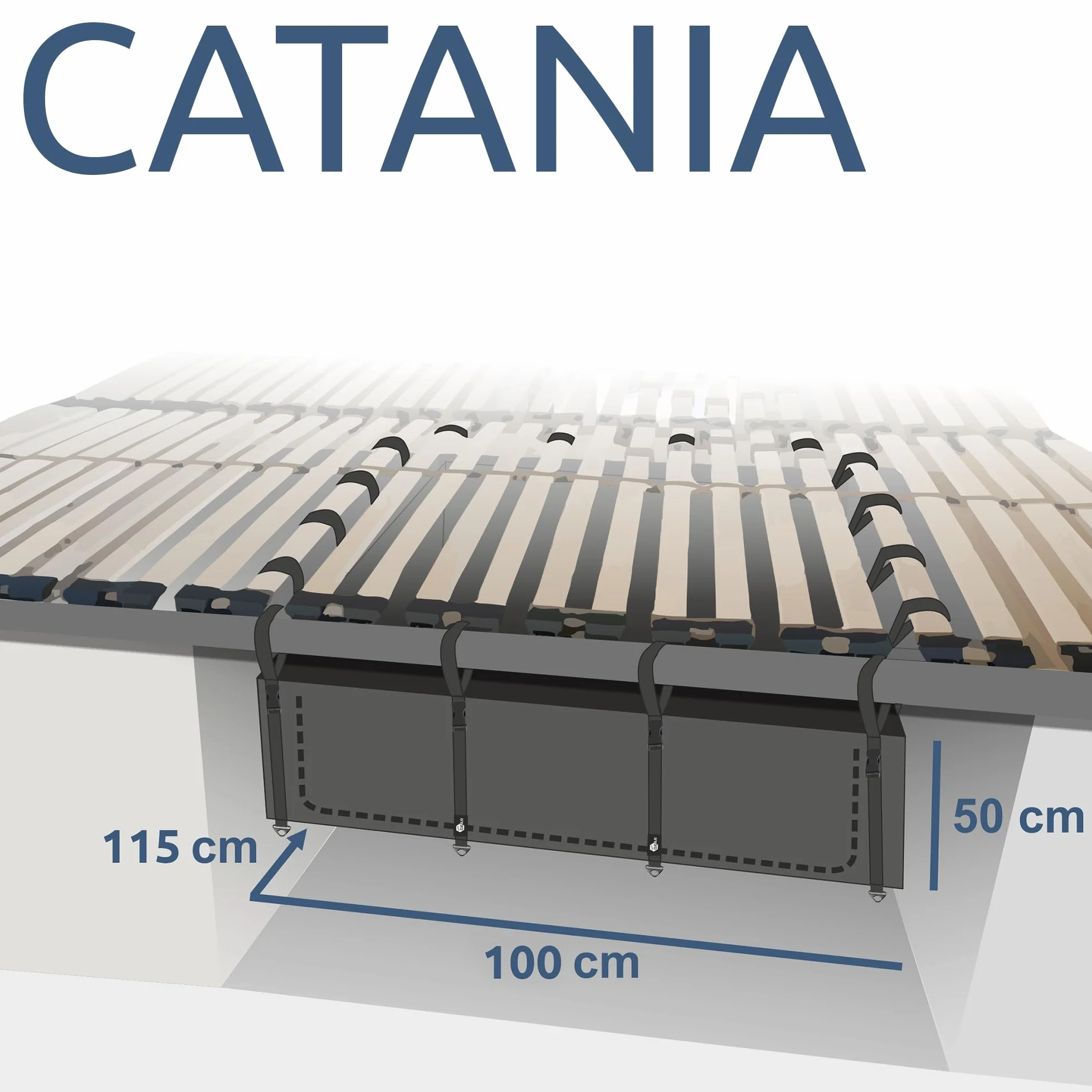 your GEAR Catania - Bolsa de almacenamiento para garaje trasero, 115 x 100 x 50 cm, 2º nivel de carga bajo somier de listones, organizador para autocaravanas y furgonetas, muebles de camping, para