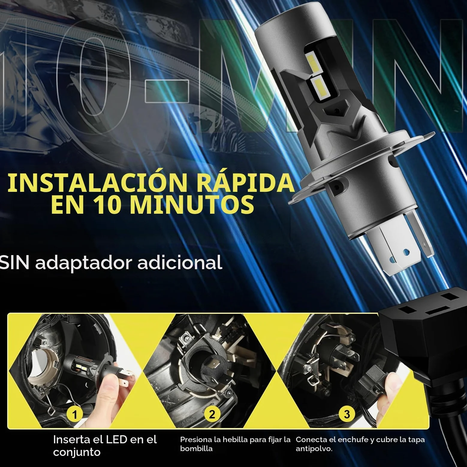 KOYOSO Bombilla H4 LED 100W 26000LM Faros Coche Luces Cortas/Largas | 1:1 Size Design, CANBUS Ready,Fit for Auto/Moto,IP68,No Adapter Required,15000RPM Ventilador Integrado,50000+HRS Lifespan