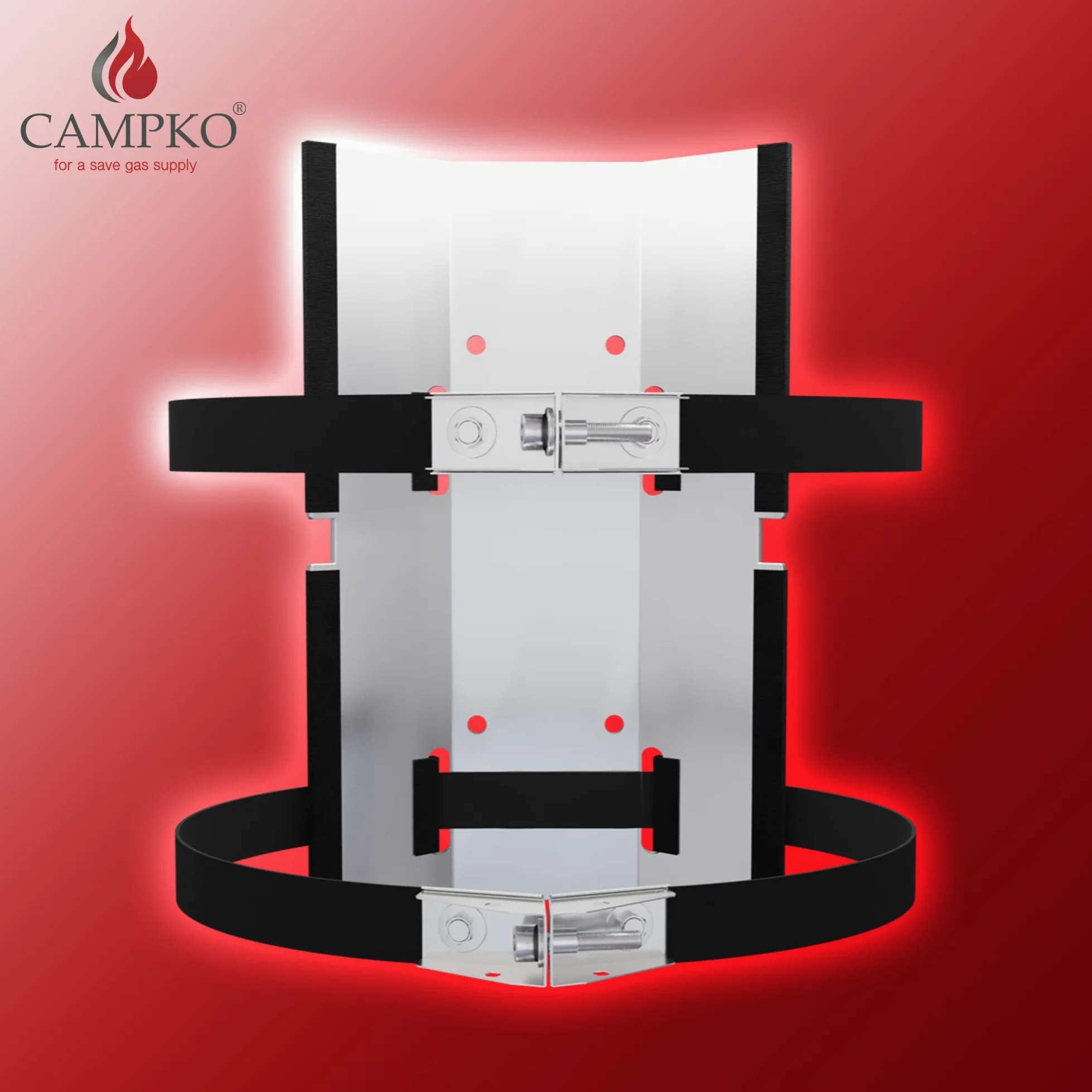Soporte bombona de Gas Ø 300 mm - 2 Bandas tensoras con Tensor - Caravana | Soporte para bombona de gas - fijación botella de gas - camping - autocaravana - barco - correas de sujeción con tensor
