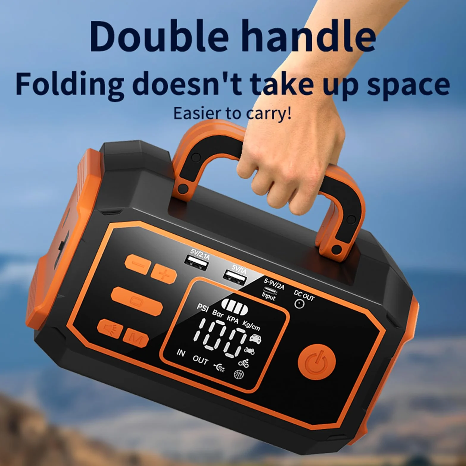 FTVOGUE Arrancador Portátil de BateríA, Compresor de Aire 10000 MAh 600 A Pico, for Arranque de Emergencia y Inflado (Orange)