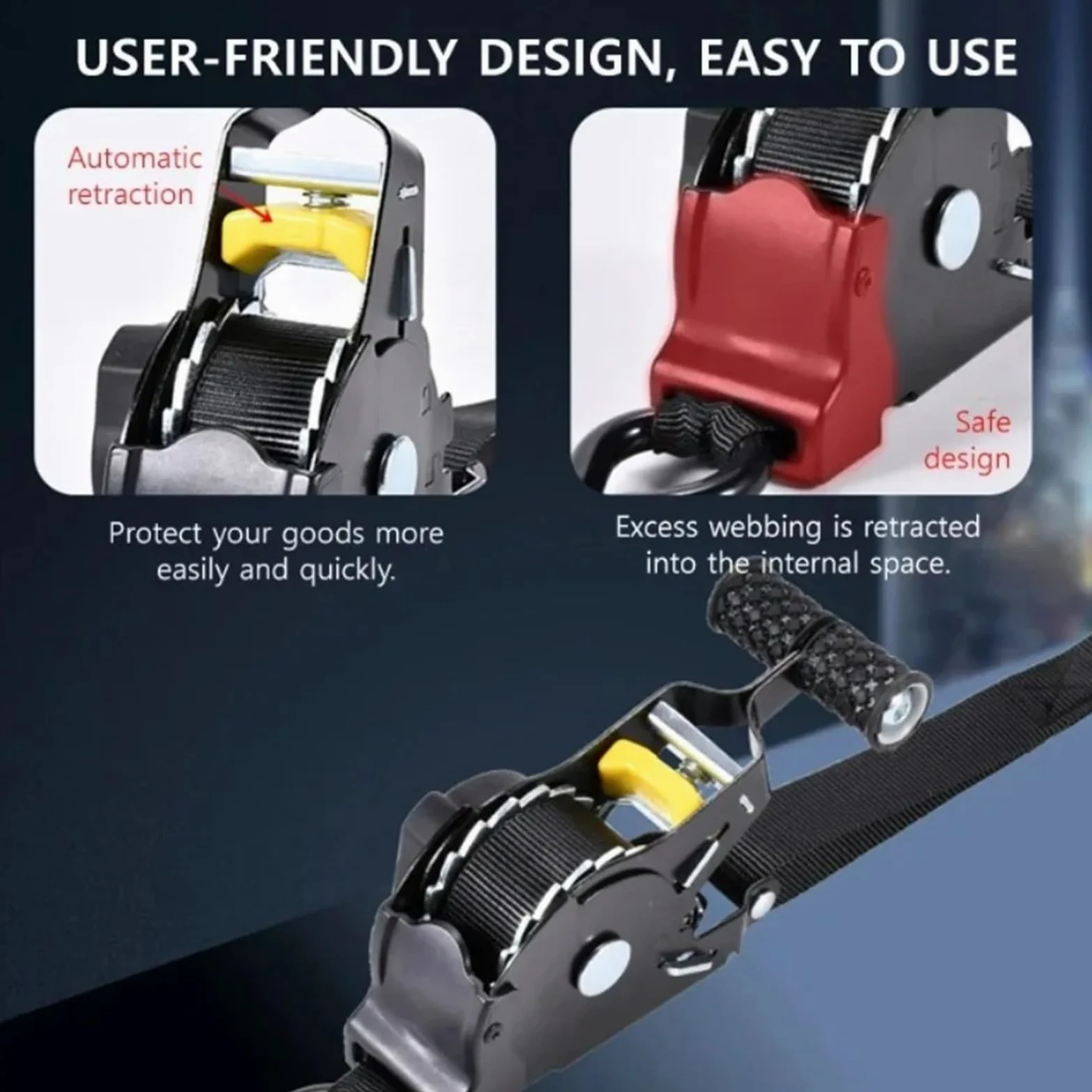 cinchas de Amarre Correa de trinquete retráctil automática, 680KG, 330CM, for Transporte Carga, camión, Motocicleta, Viaje, Correas Resistentes liberación rápida(Yellow 2 Pieces)