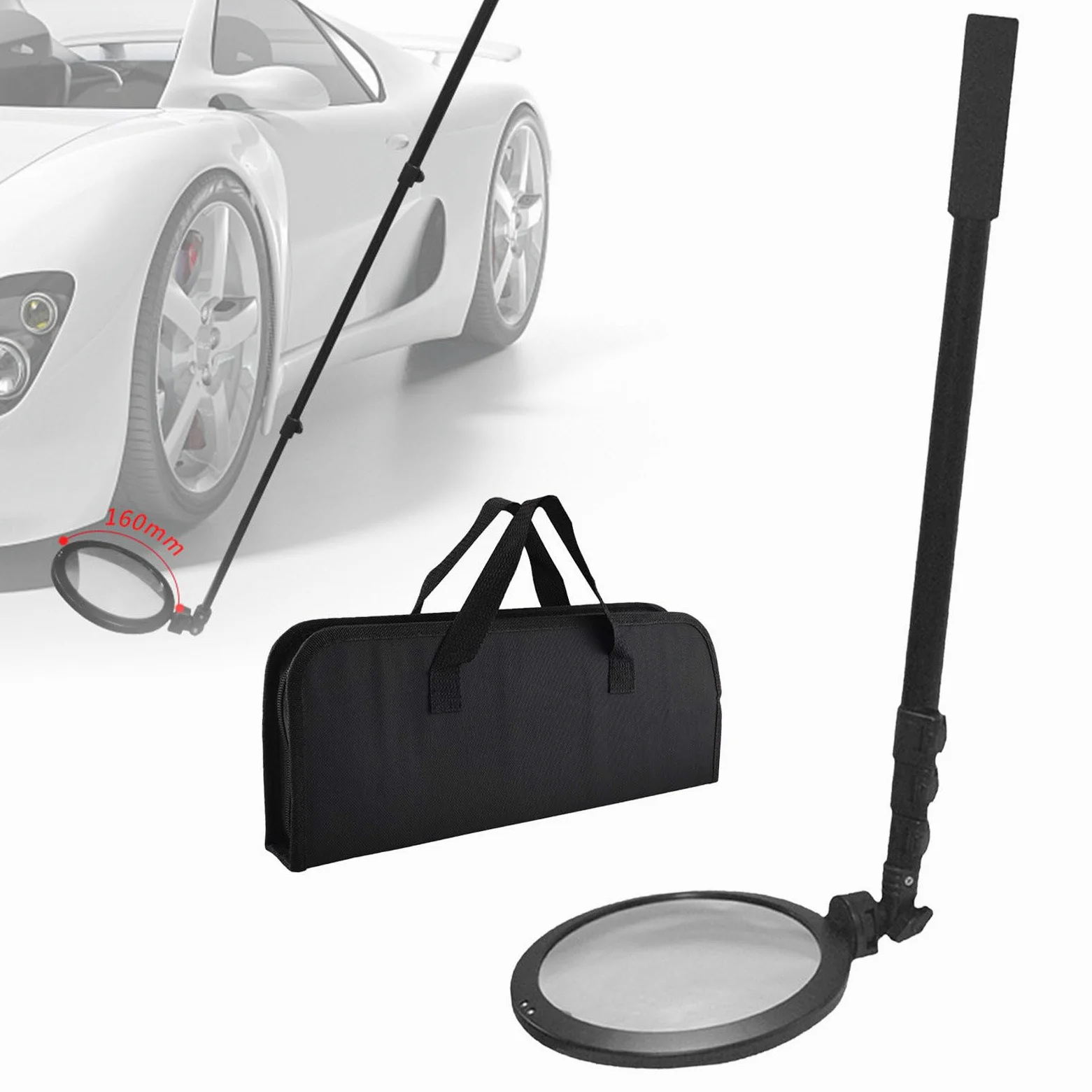 Espejo De Inspección Portátil para Bajos De Vehículos, con Luz Led, Espejo Acrílico De 160 Mm Y Mango Retráctil De 52-160 Cm, Espejo De Inspección Extensible, Herram