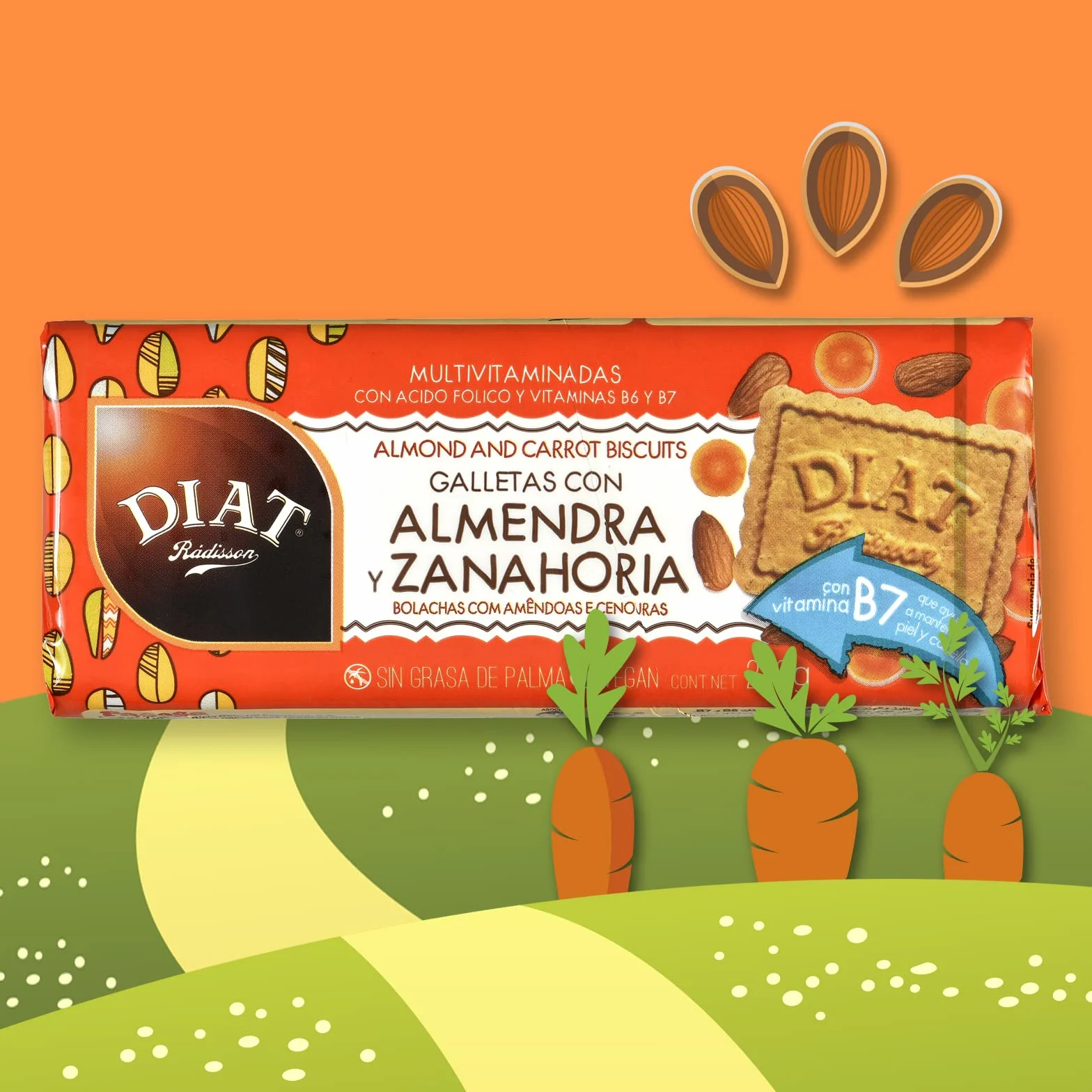 DIAT Radisson Galletas con Almendras y Zanahoria Veganas Bajas en Sal Multivitaminadas