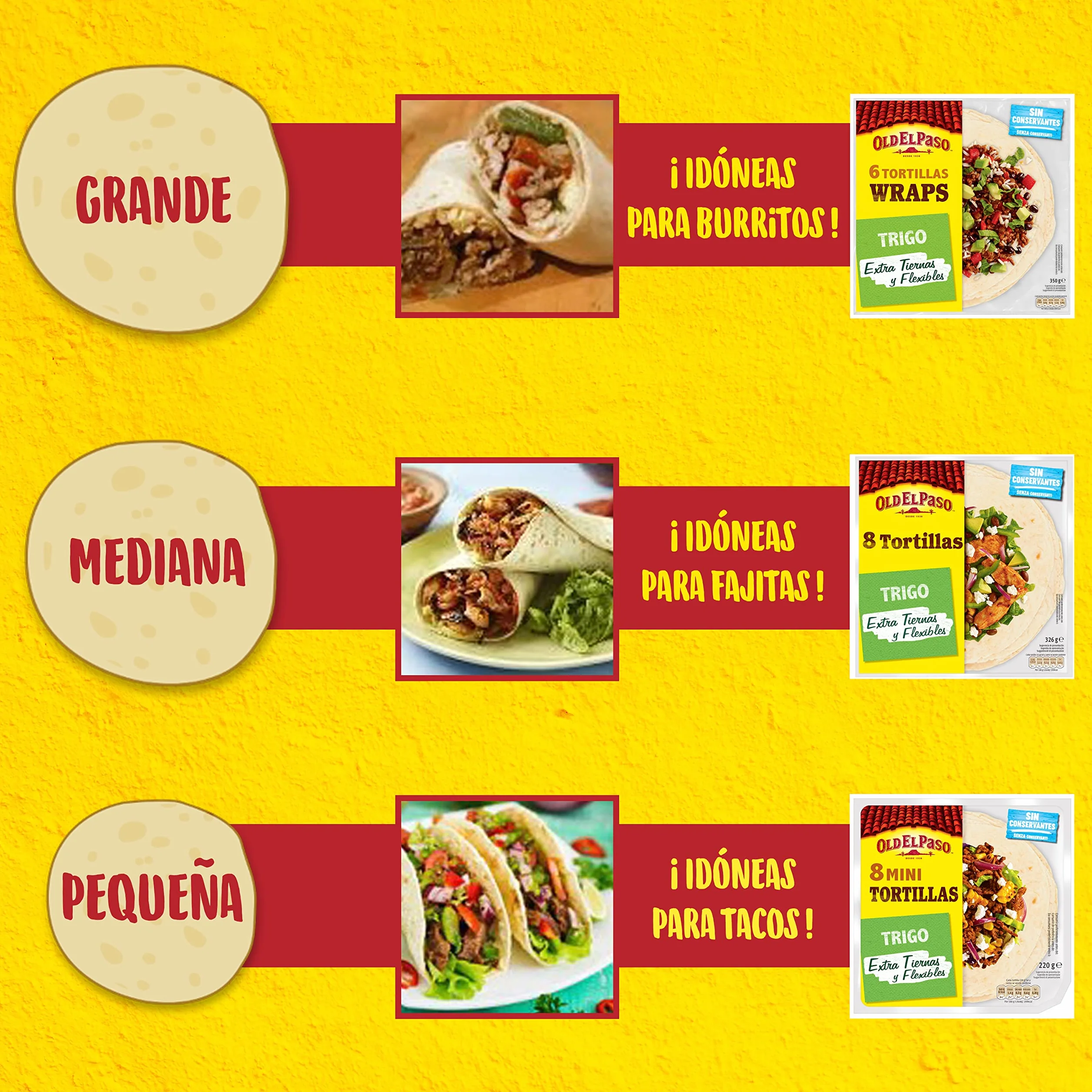 Old El Paso Tortillas de Trigo Wraps 6 Unidades 350g Sin Conservantes
