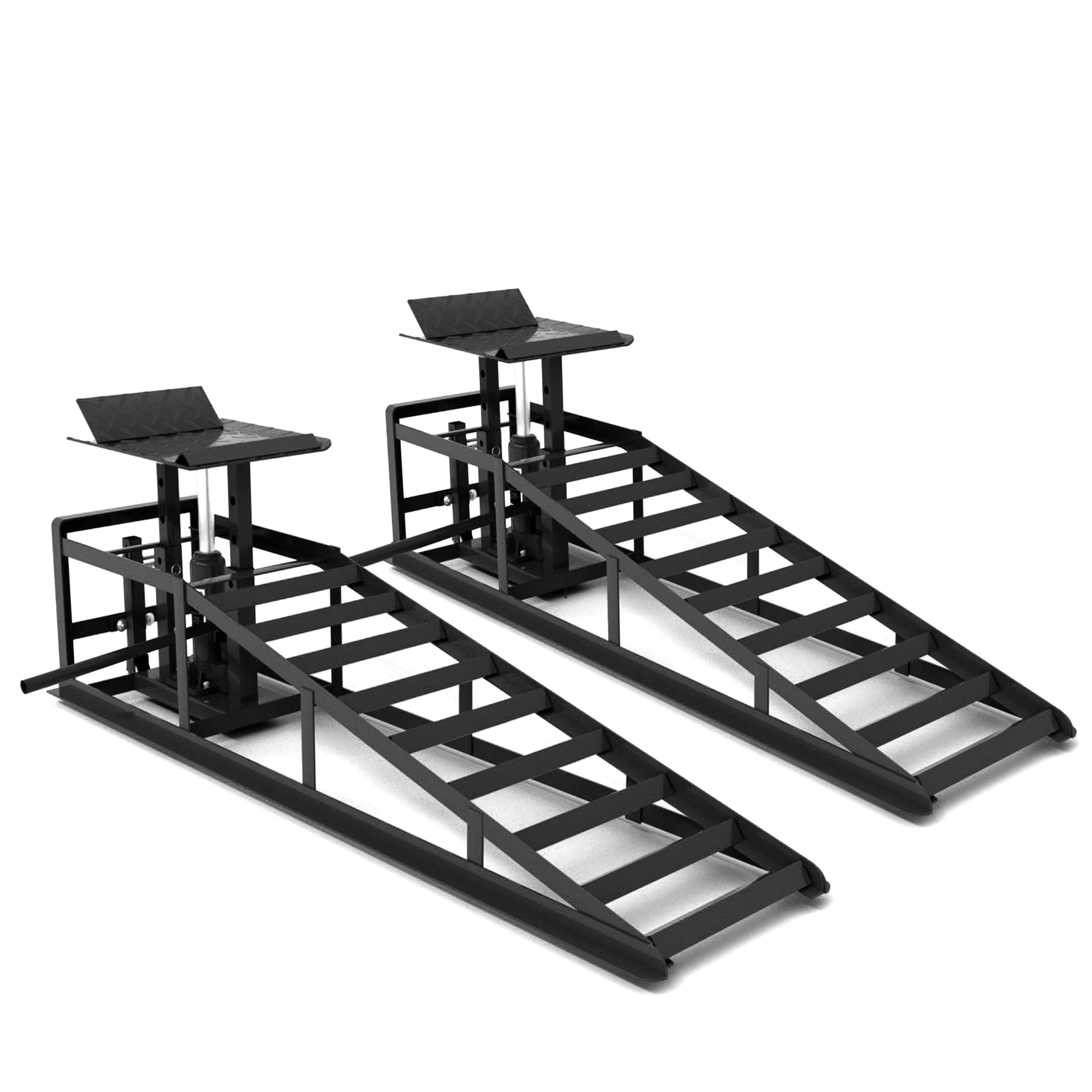 Juego de 2 rampas para coche con gato hidráulico y ruedas, capacidad de carga 5T (5000 kg), altura regulable 23 – 36 cm, plataforma elevadora para cambio de aceite y garaje, rampas de gato portátil