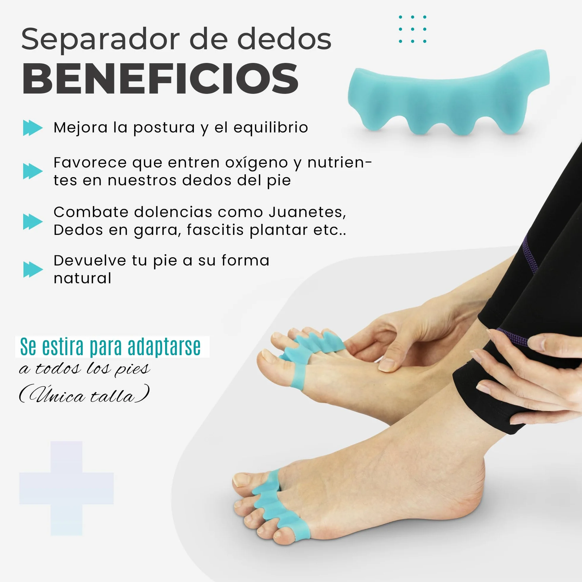 RestoreFeet Separadores de Dedos de los Pies, 2 pares + Banda Anti-Juanetes para Enderezar Dedos Torcidos, 0% BPA