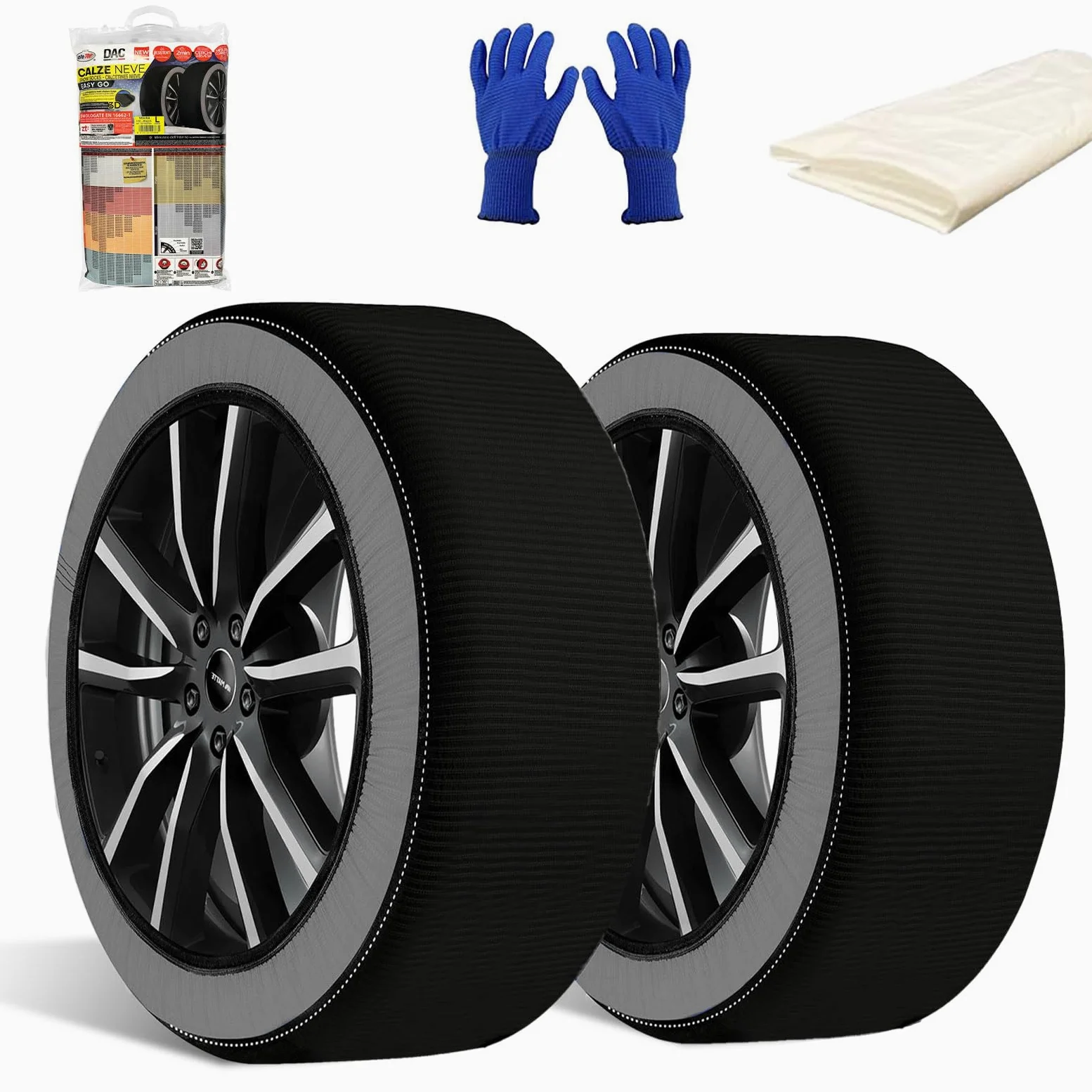 Cadenas de Nieve Textiles (Pack de 2) - Fundas de Nieve para Coche Talla L | Homologación Europea EN16662-1 (V5117) | Montaje Ultra Rápido en 2 Minutos, Sin Vibraciones ni Ruido (Negro, L)