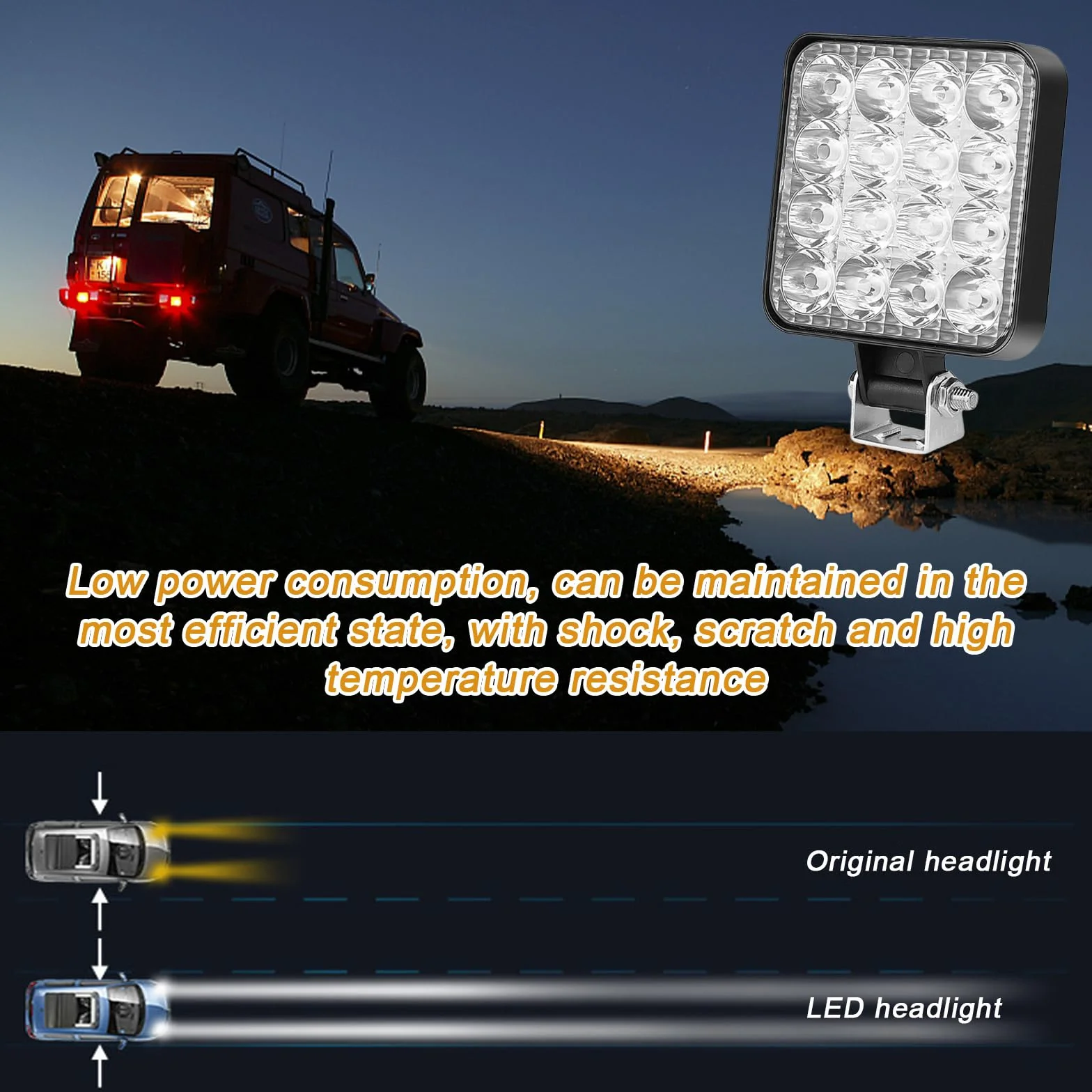 Sporgo 6 unidades de faros LED de trabajo: cuadrado 12 V 48 W LED Faro, Offroad Faros de marcha atrás faros de marcha atrás IP67 resistente al agua para excavadoras, tractores, remolcadores, ATV,