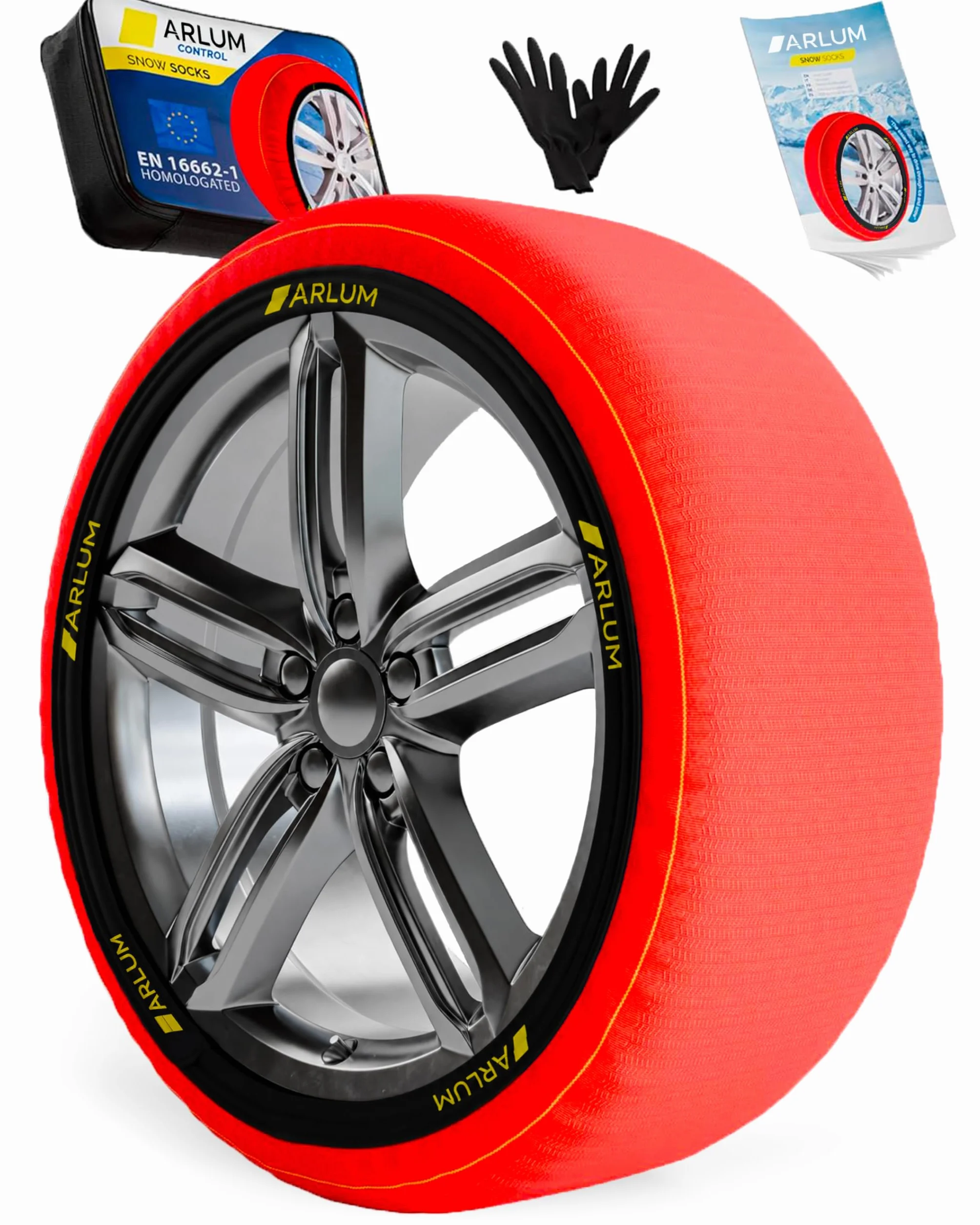 ARLUM Fundas Rueda Nieve para Coche Homologado EN 16662-1 - Dos Cadenas Nieve de Tela para Coche. Snow Sock Talla XL para R14-R22 (Tamaños de Neumáticos Detallados en el Interior) (Control, XL)