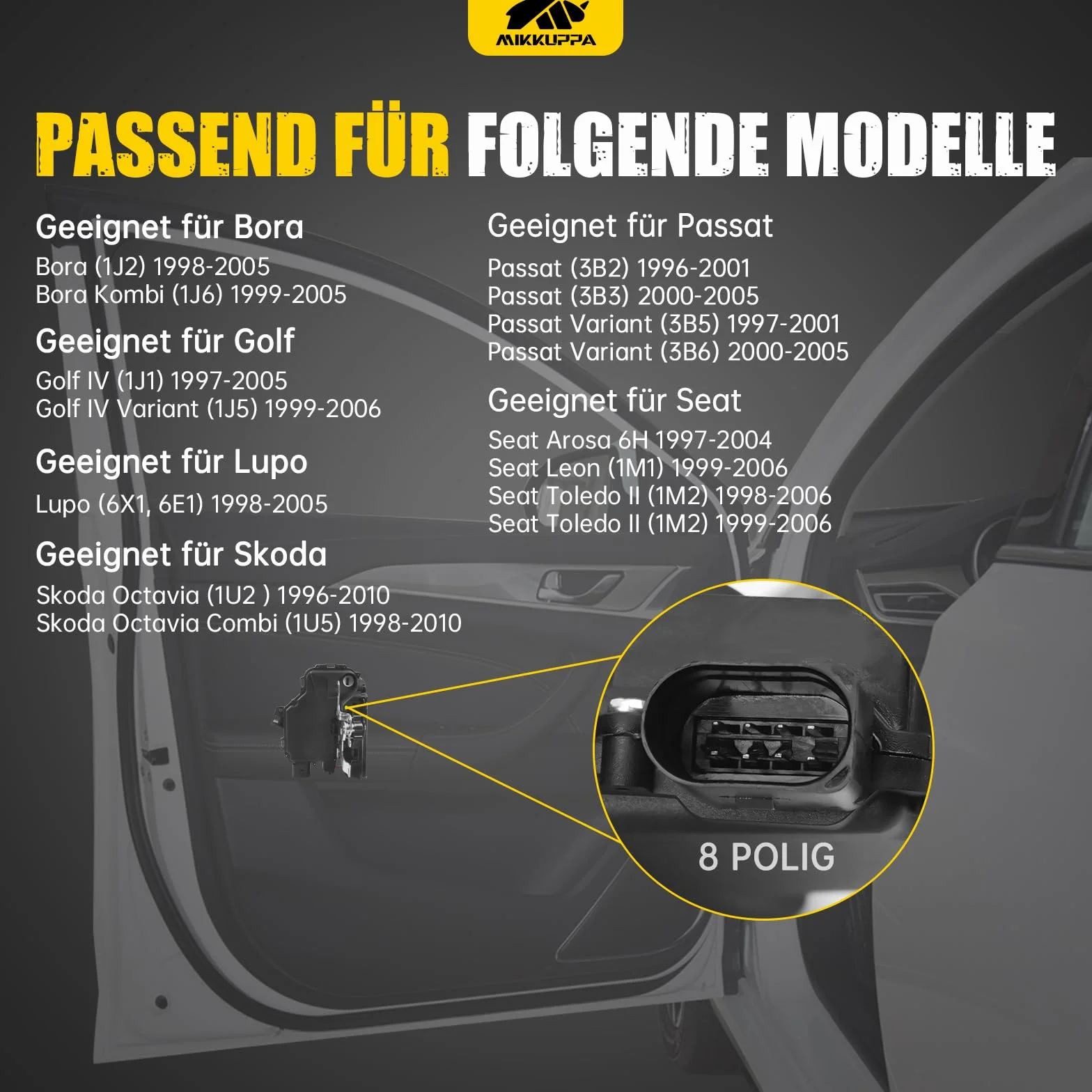 MIKKUPPA Cerradura de puerta delantera izquierda apta para Golf 4 Passat 3B Bora New Beetle, cerradura servomotor con cierre centralizado
