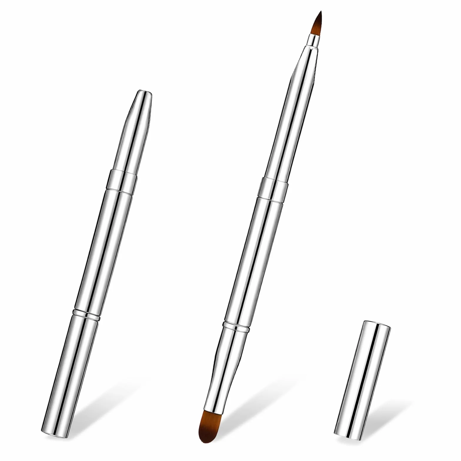 Pinceles de labios retráctiles doble extremo, aplicador de brillo, mini pincel de maquillaje de viaje