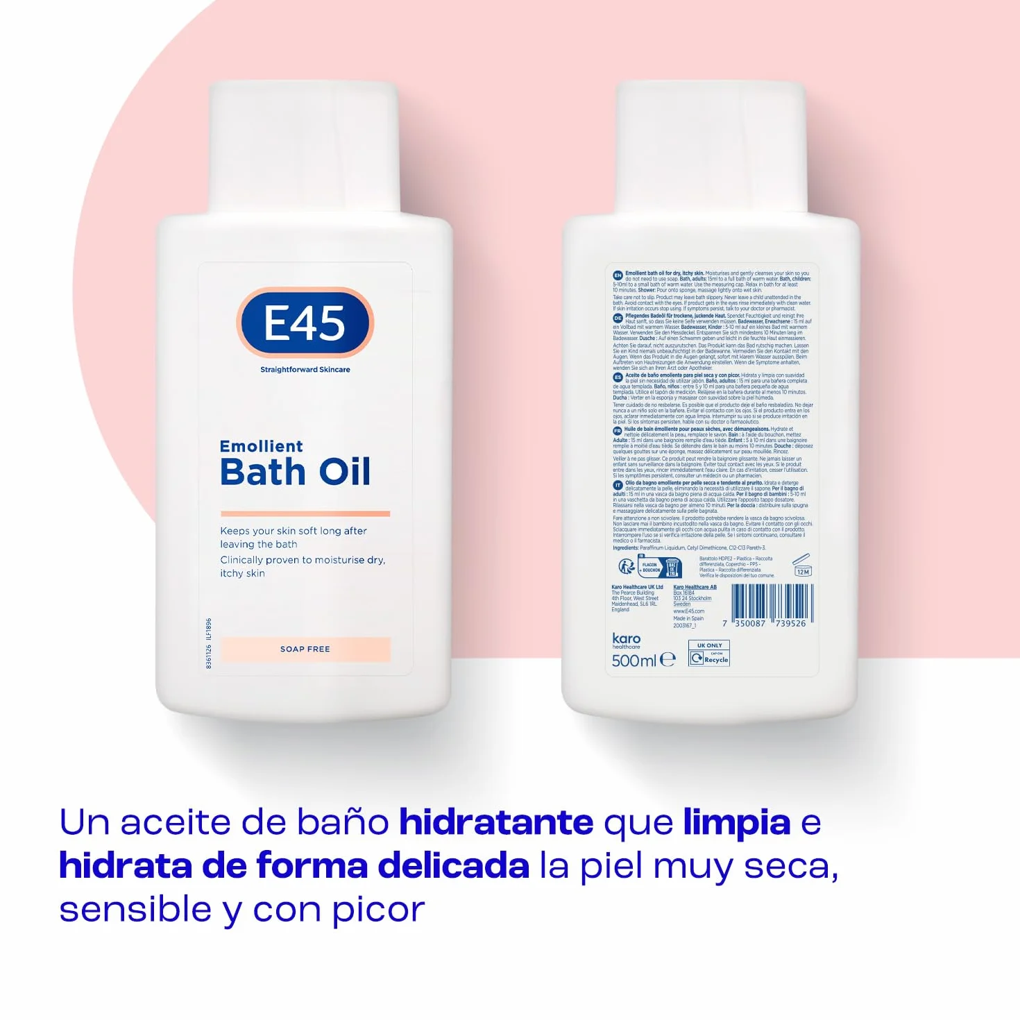 Aceite de Baño Hidratante E45 500ml - Emoliente para Piel Seca
