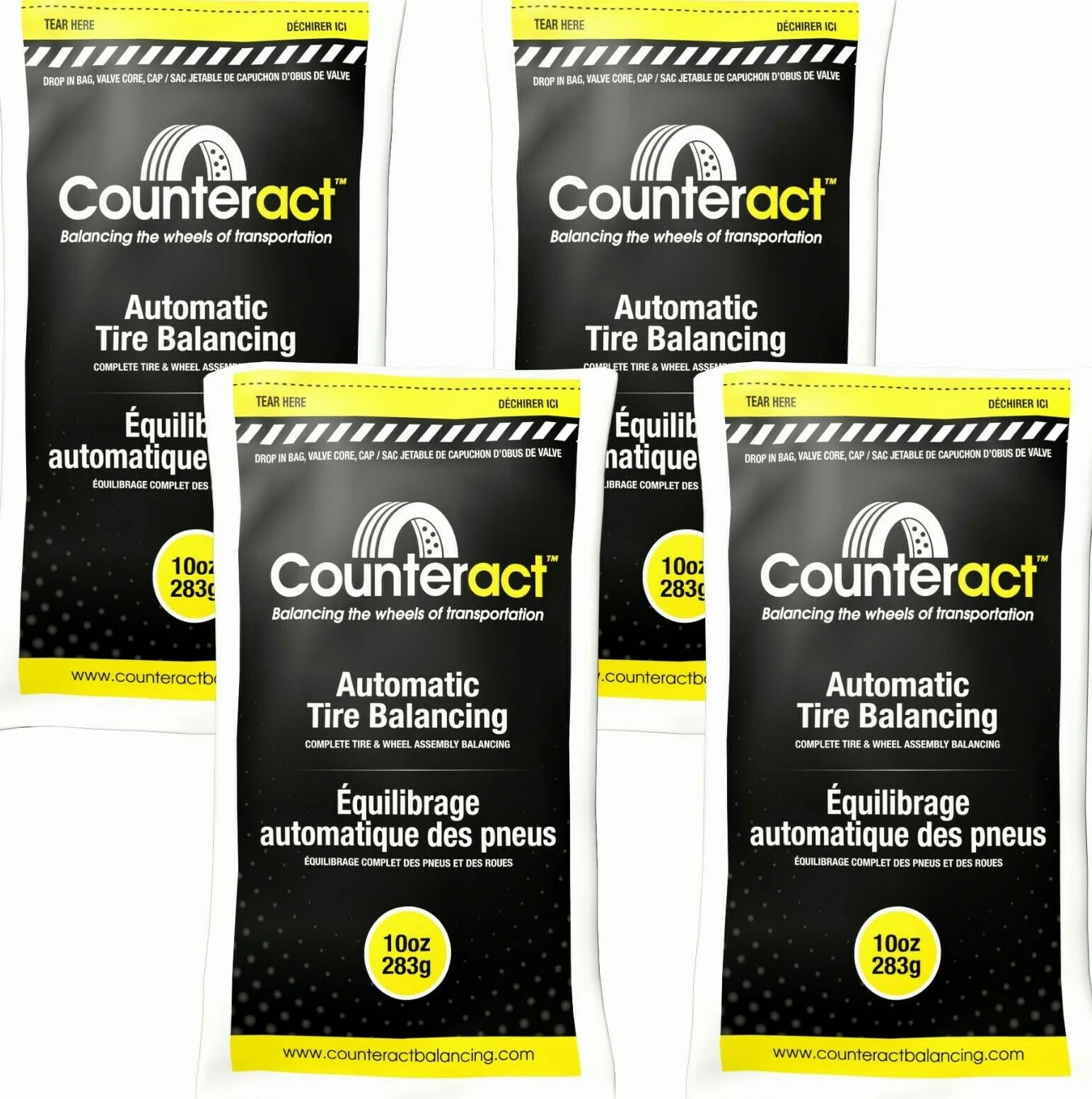 Counteract Cuentas de Equilibrio de neumáticos de Fuerza centrífuga -B4 de 283.5 g, vehículos Todoterreno, neumáticos Ligeros para Camiones, (4) Bolsas de Cuentas de Equilibrio de 10 onzas, (4) Tapas