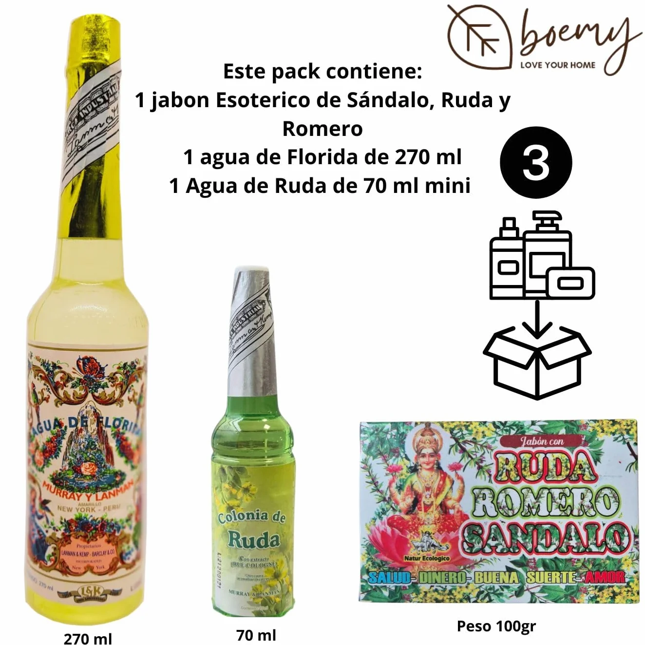 Aguas de Murray & Lanman Florida Pack Esotérico 270 ml Ruda 70 ml Jabón 100 gr