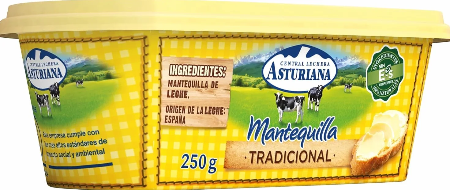 Central Lechera Asturiana Mantequilla Tradicional Sin Sal 250g Barqueta Sabor Lácteo Natural