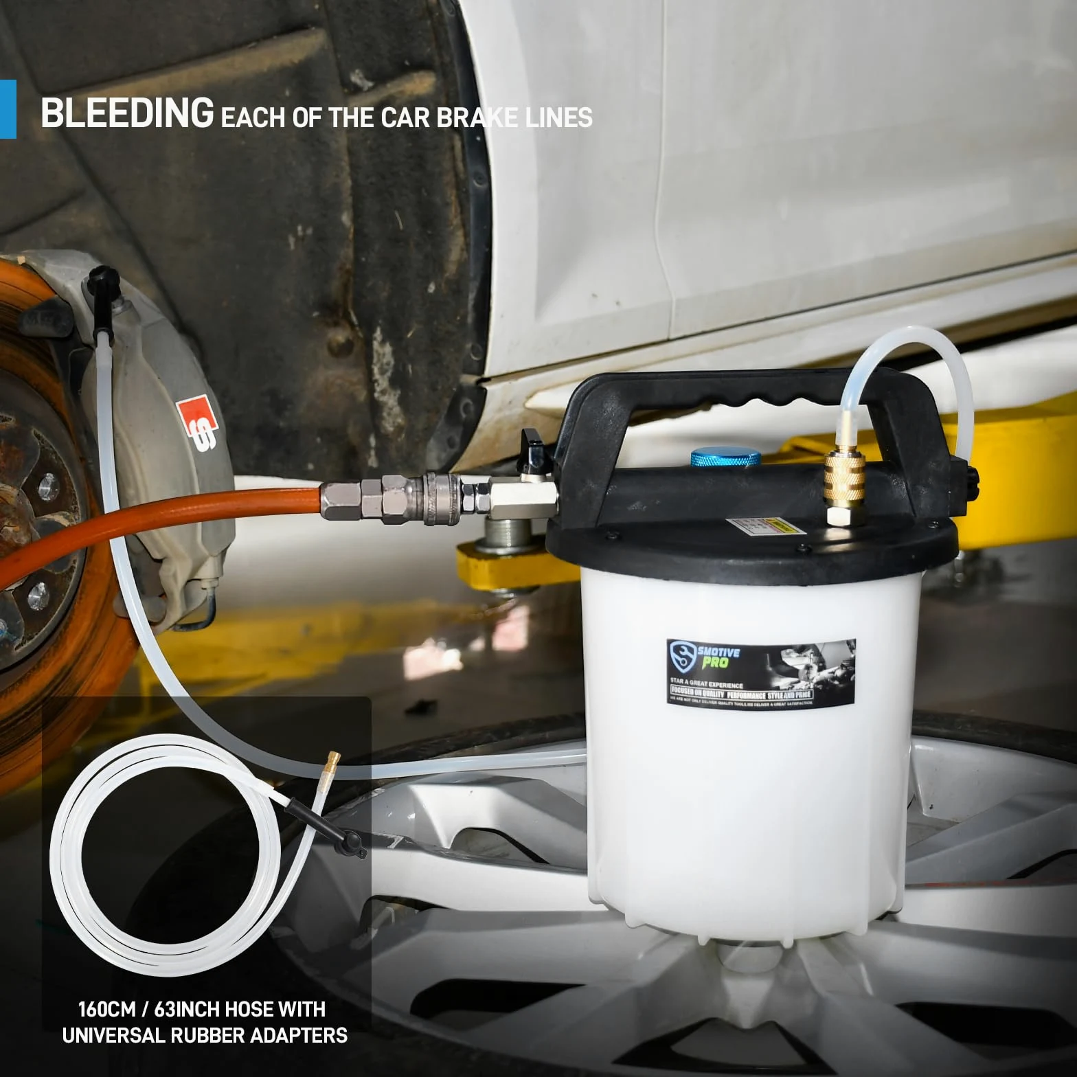 SMOTIVEPRO Kit de purga de frenos al vacío neumática de 3 litros, kit de purga de líquido de frenos con botella de recarga de 1 L y adaptadores de 16 CV para automóviles y motocicletas