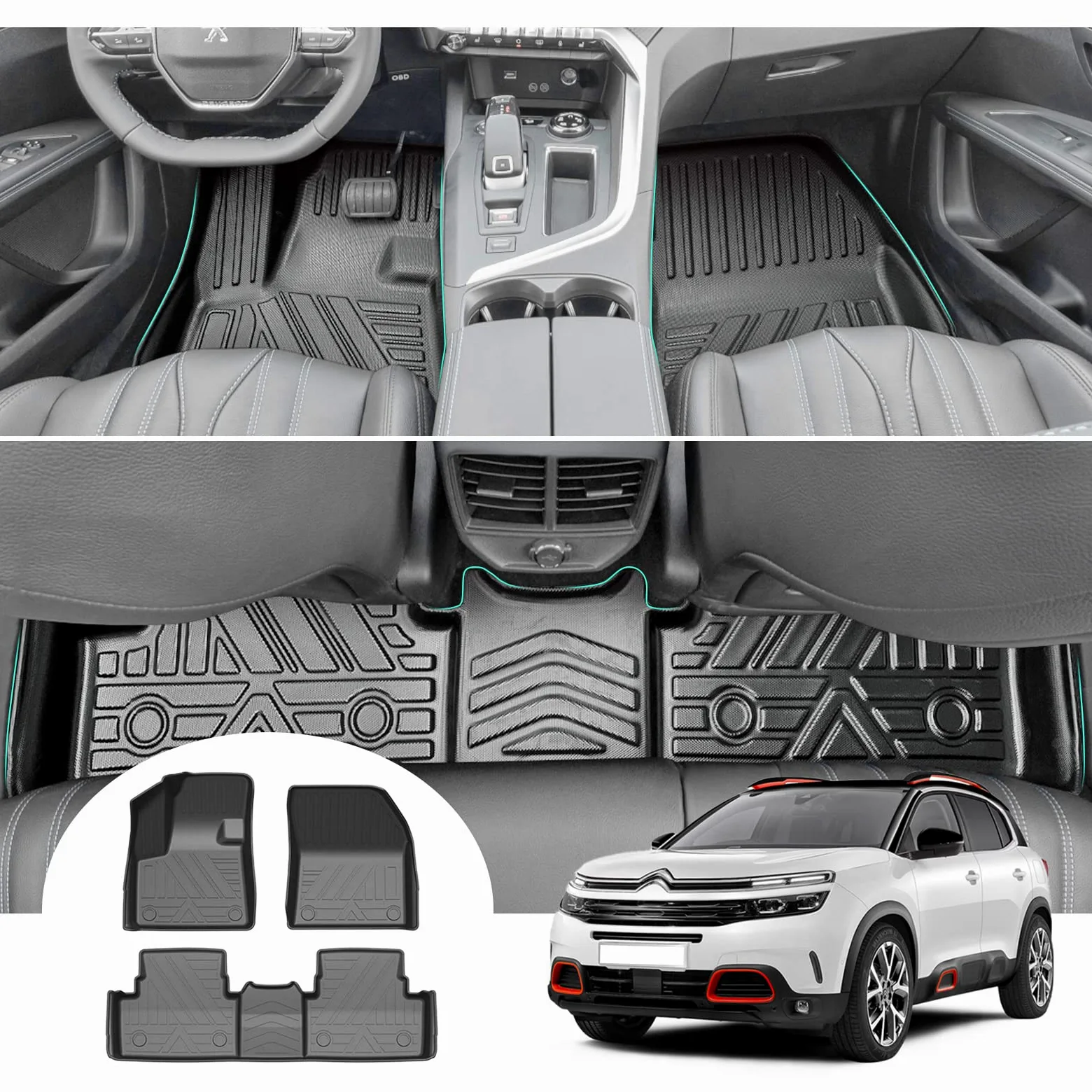 GAFAT Ci-troen C5 Aircross 2018-2024 2025 Alfombrillas, C5 Aircross Alfombrillas de Goma Originales Escaneo 3D TPE Borde Alto, Compatible con Citroen C5 Aircross Accesorios