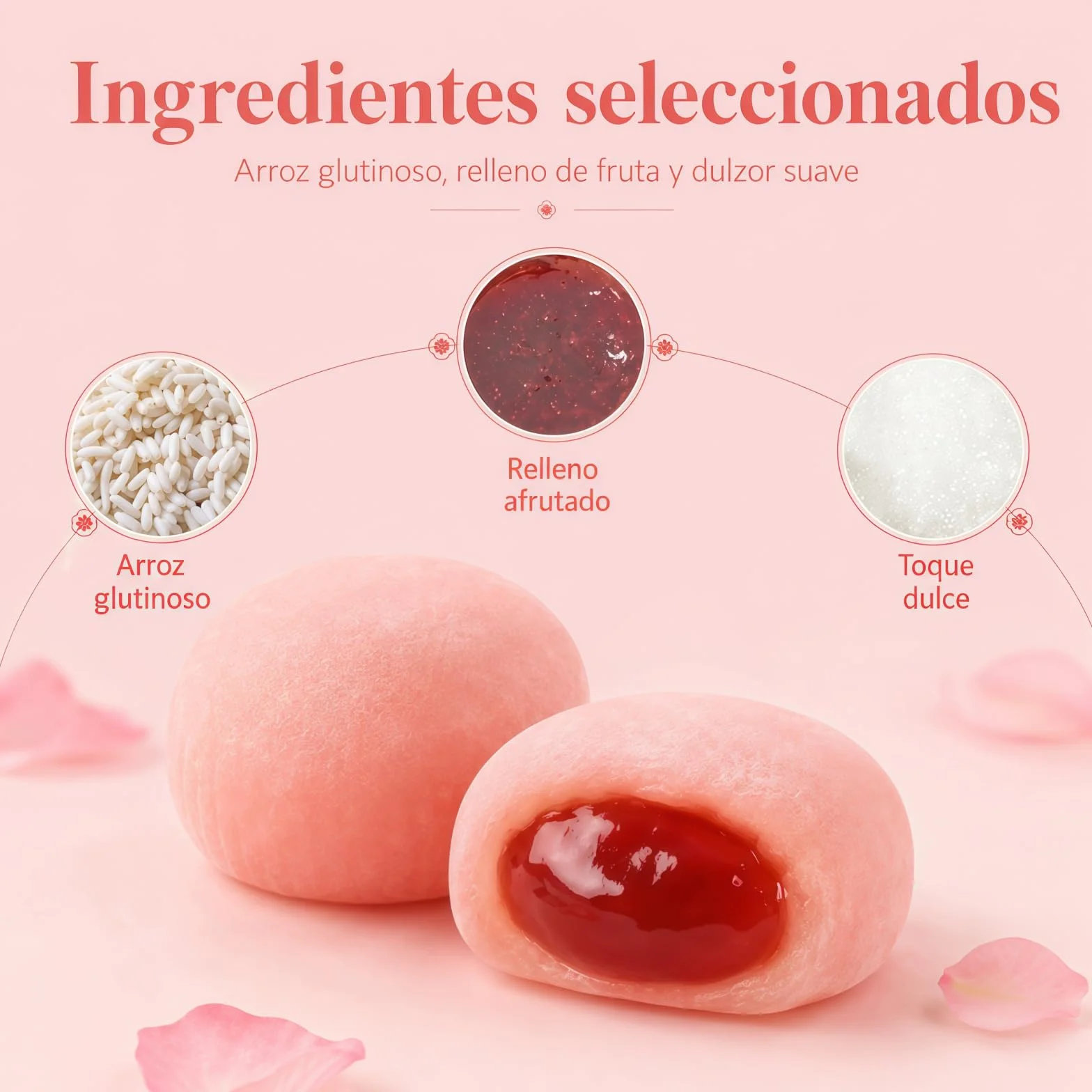 Mochi Asiático De Arroz Glutinoso Dulce Japonés Suave Y Masticable Postre Tradicional Oriental 120 G 6 Unidades Sabor Fresa