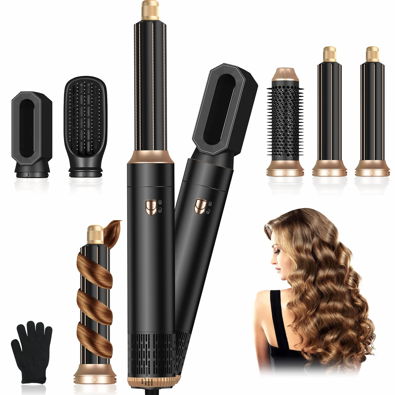 Cepillo Secador de Pelo 5 en 1 1000W Air Styler Multifunción con Ionizador, 3 Temperaturas, Alisa y Seca