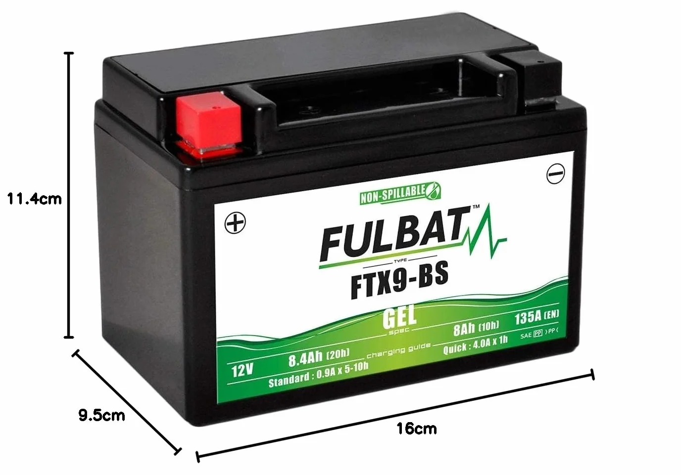 Fulbat Batería Moto Gel YTX9-BS FTX9-BS WP9BS 12V 8Ah