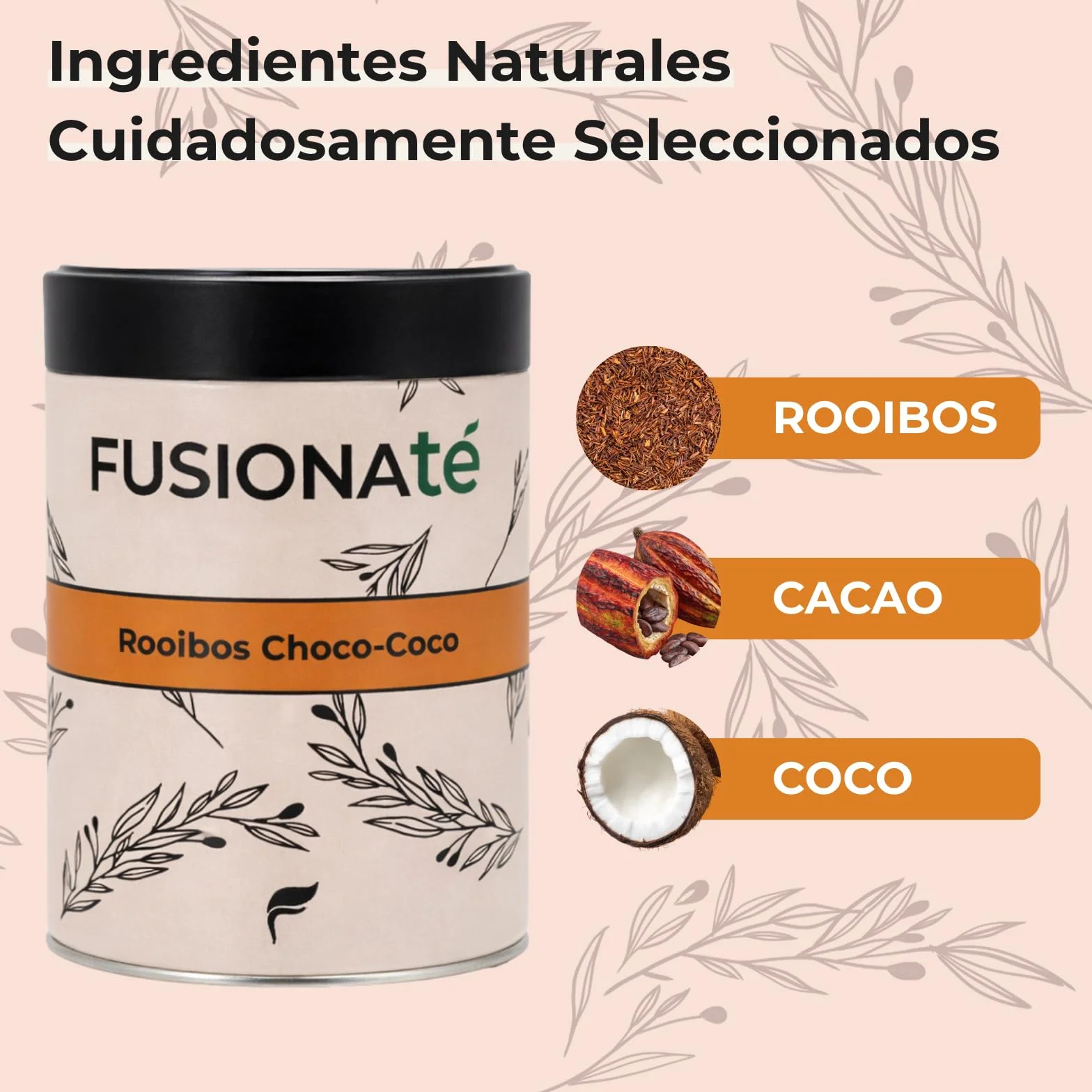 FUSIONATE Rooibos Cacao y Coco 150g Alternativa Chocolate Caliente Infusión Sin Cafeína