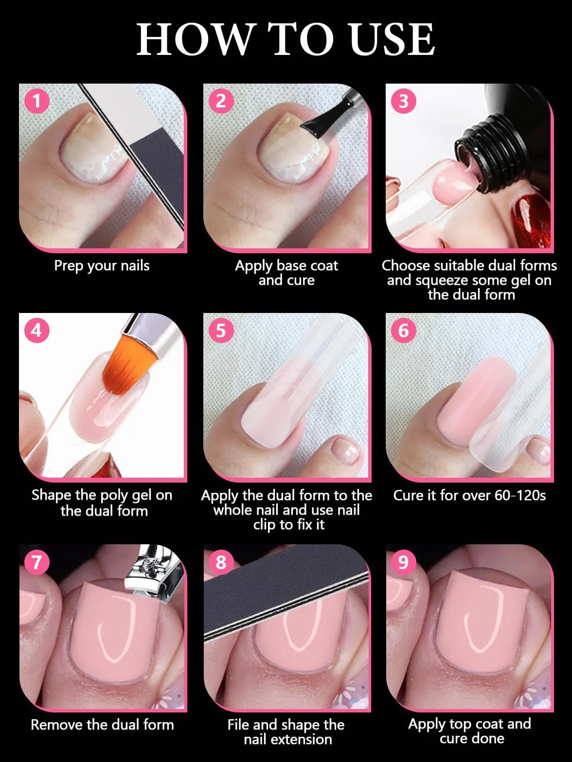 TOROKOM 120PCS Formas para Gel Poly de Uñas de los Pies, Extensiones para Pedicura, Molde Reutilizable