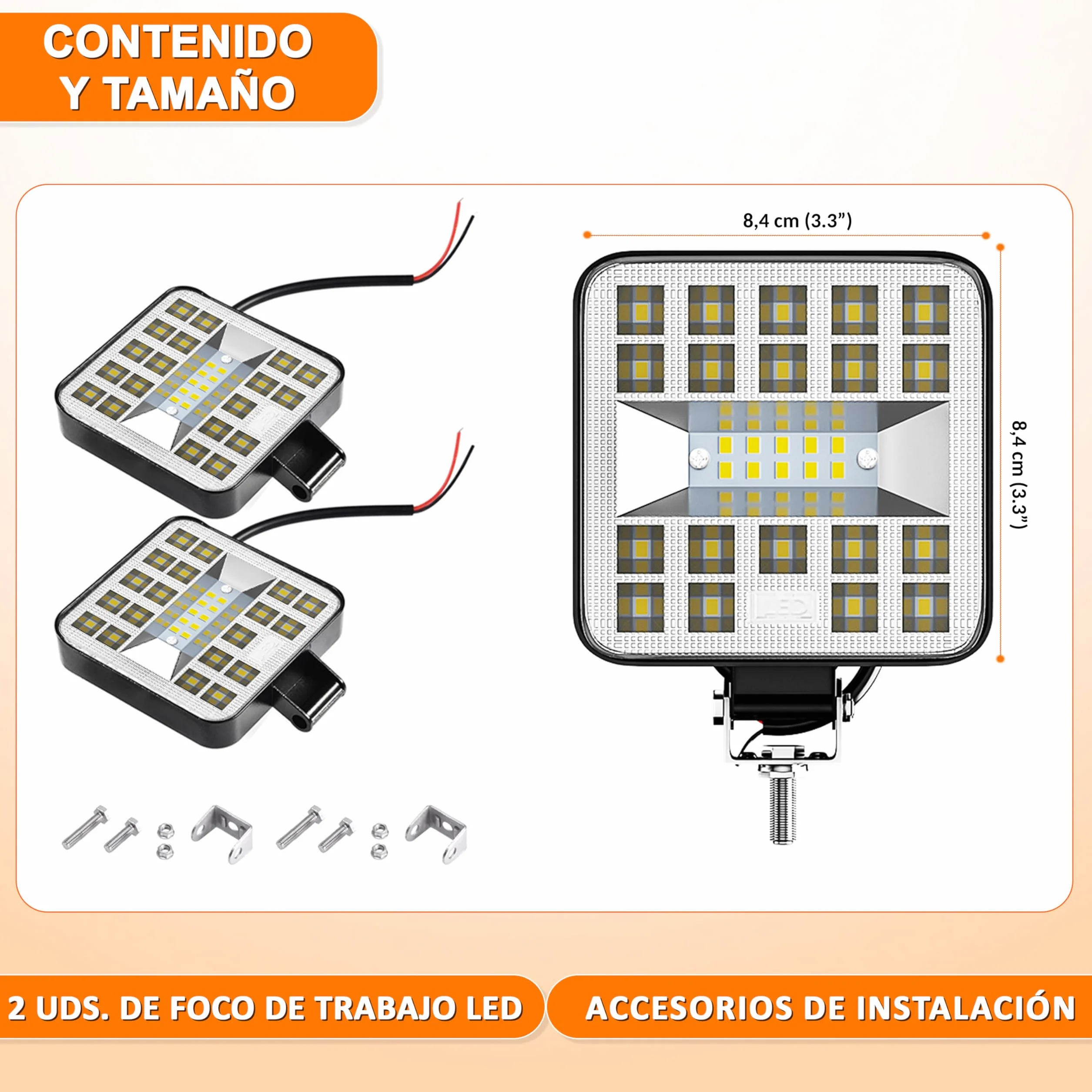 Foco led 12v 2 uds aluminio abs 29 led 6500K 8.4 cm 3.34" IP65 120% maxima luminosidad faros tractor 4x4 largo alcance