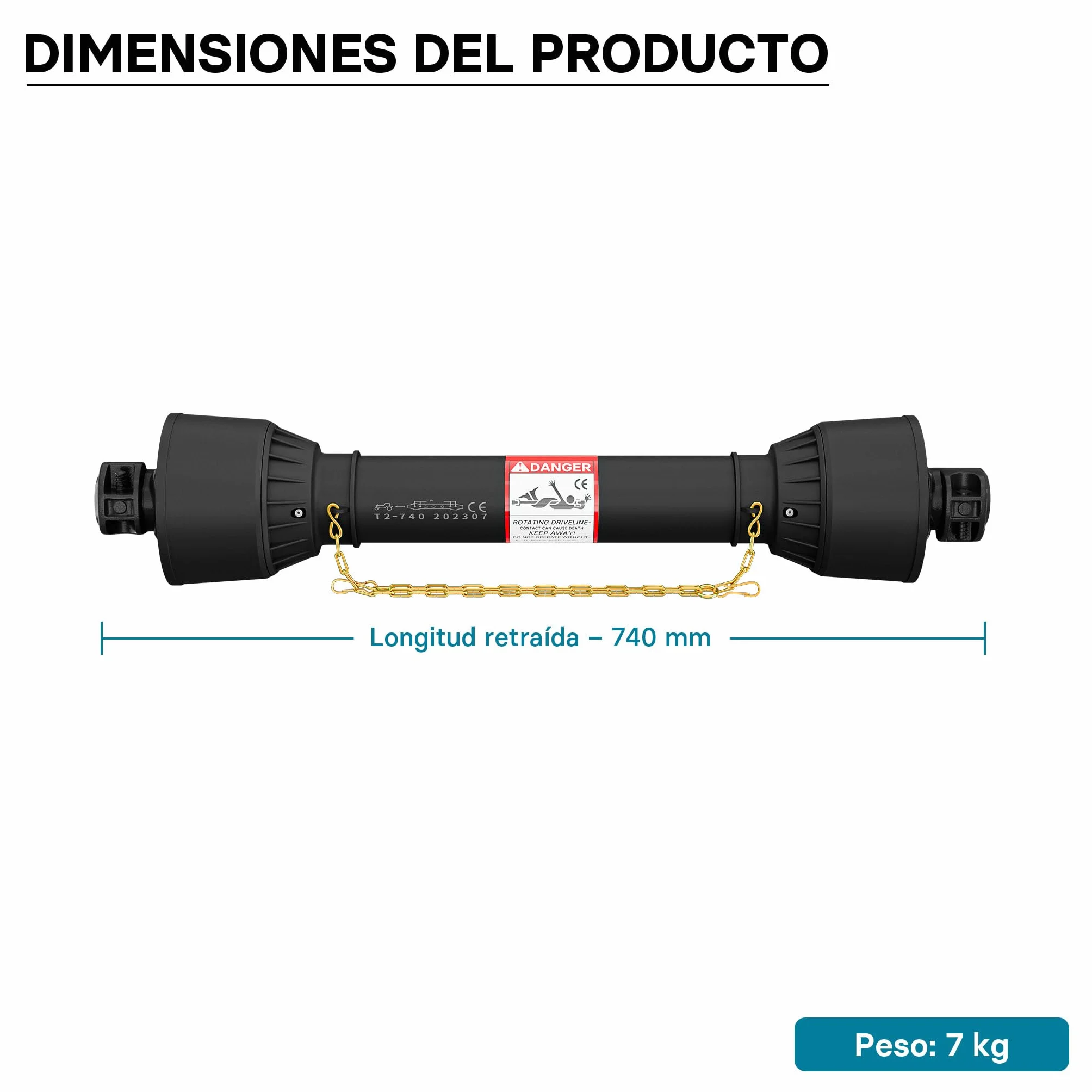 WilTec Toma de Fuerza T2 Eje transmisión cardán 740-960mm 270Nm 540rpm PTO 23KW (31CV) 2X 1 3/8" 6 Dientes