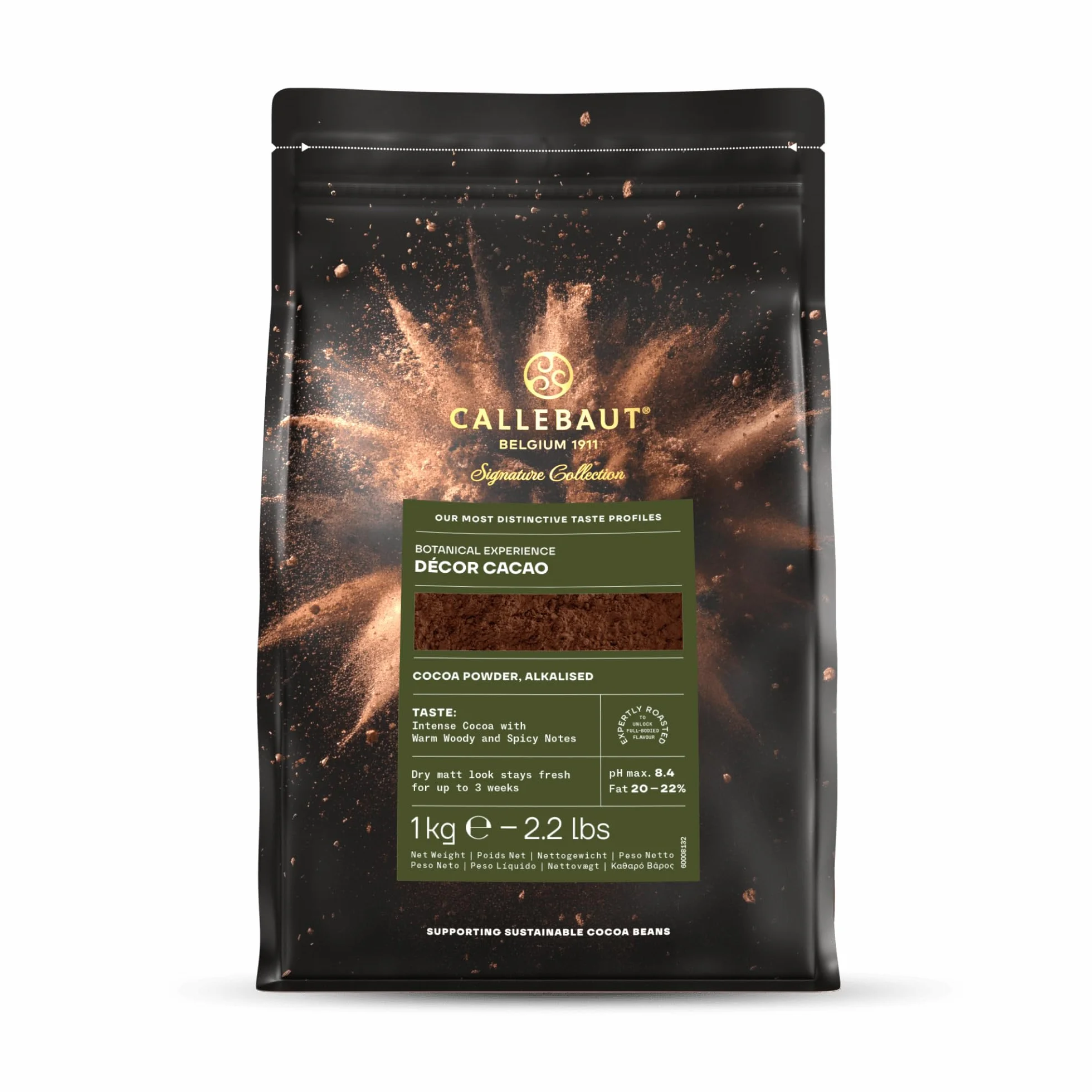 Callebaut Signature Collection Botanical Décor Cacao en polvo alcalizado 20-22% grasa hidrofóbico 1 kg