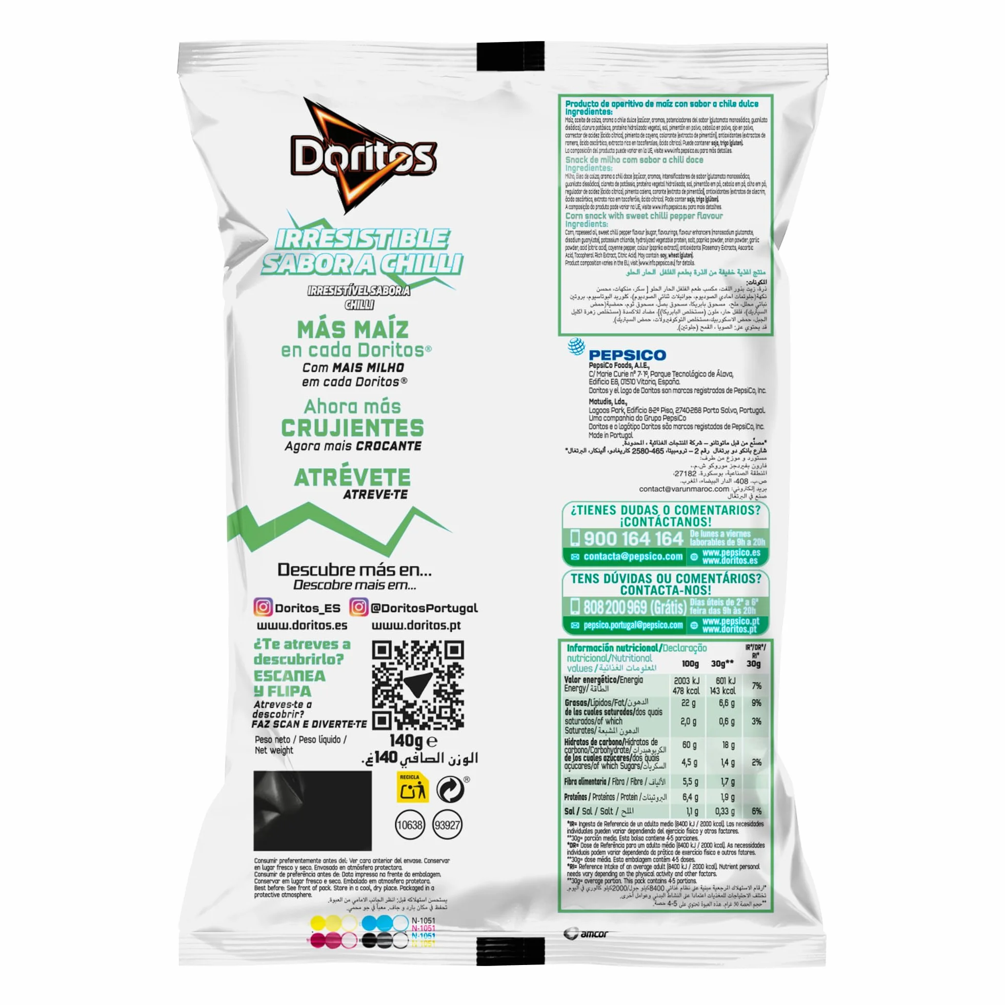 Doritos Chilli Nachos Picante Aperitivo Bolsa Individual 140gr