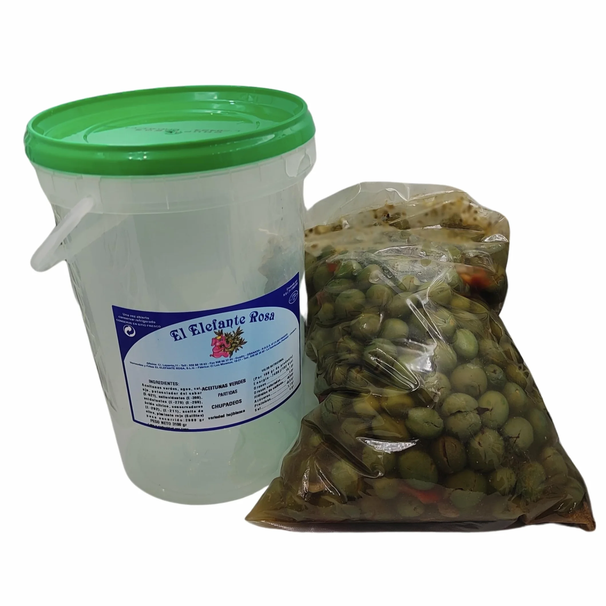 Aceitunas Verdes Aliñadas Chupadedos El Elefante Rosa Bote Familiar 3Kg