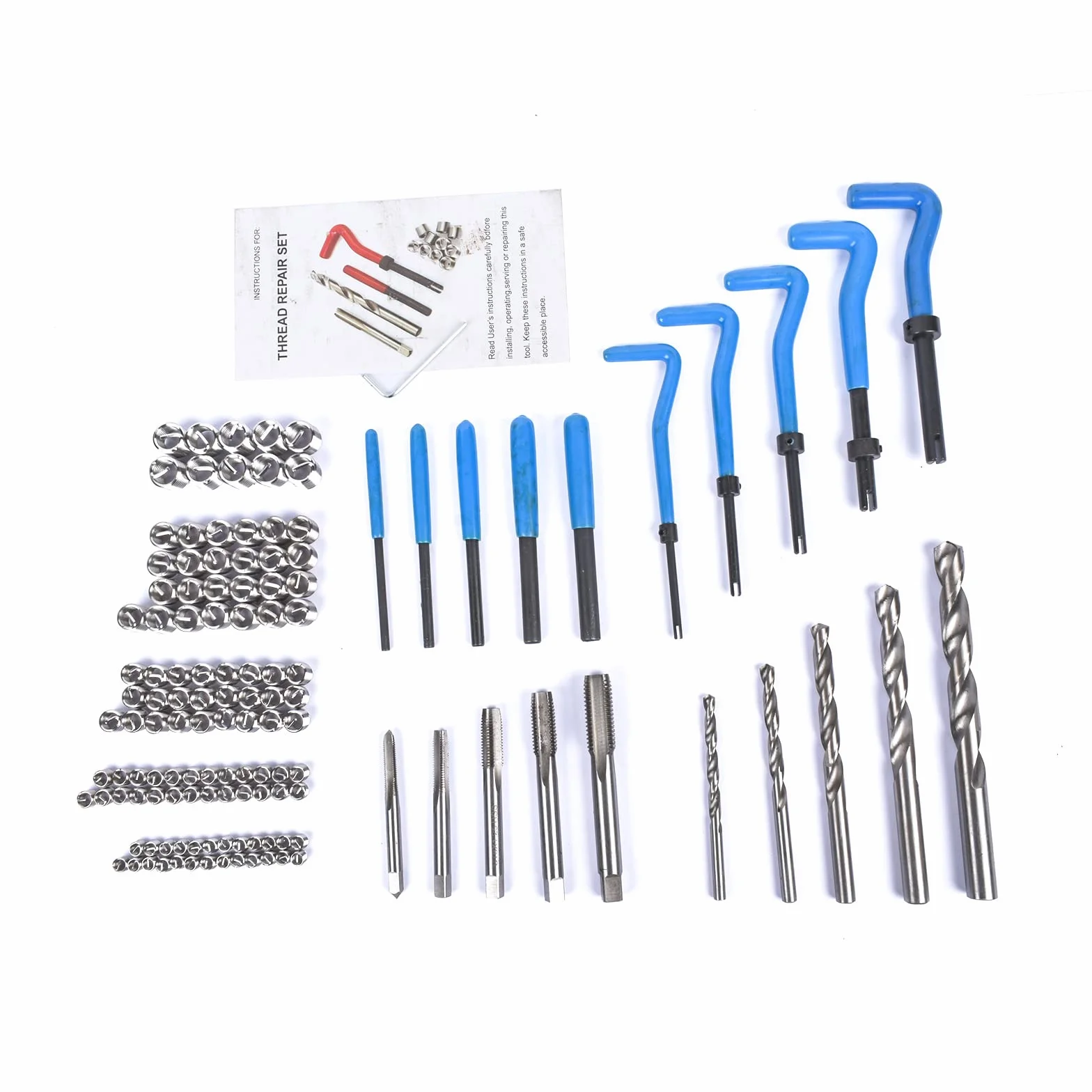 Bisenya Juego de reparación de roscas, 131 piezas, herramientas de reparación de roscas, M5, M6, M8, M10, M12, rosca azul