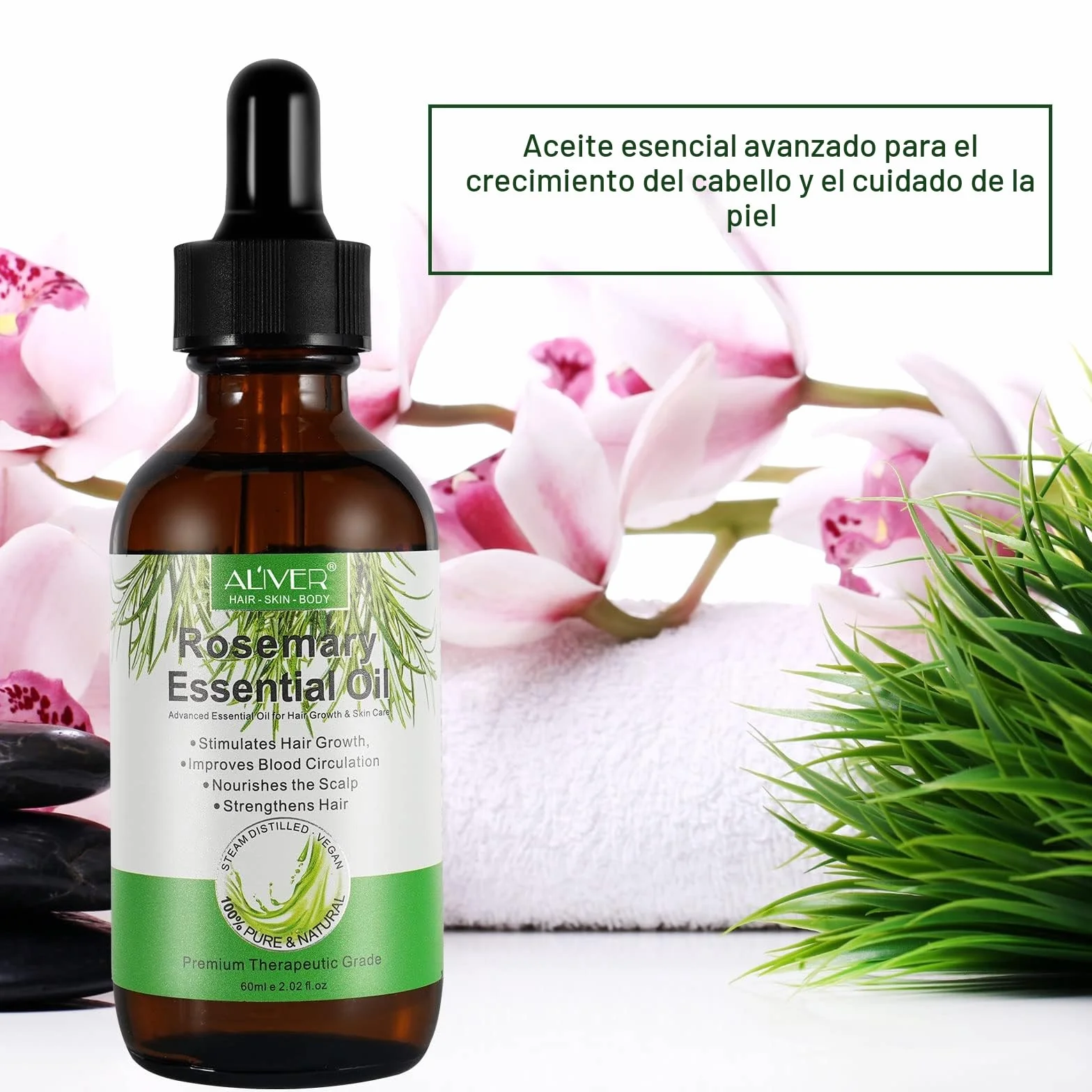 Aceite esencial de romero puro orgánico para el crecimiento del cabello 60ML