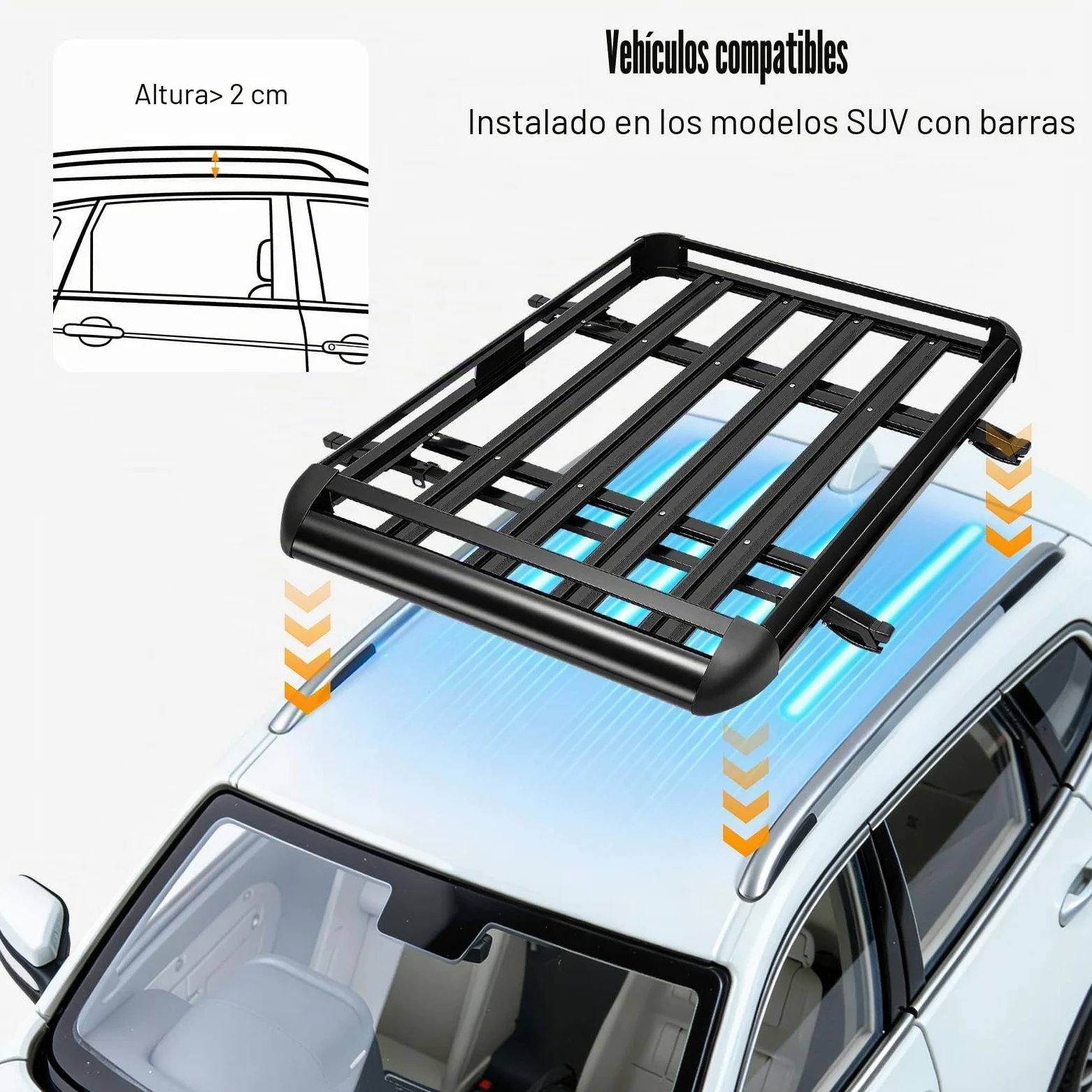 Barra de techo universal para coche, reling de carga de acero de 127 cm, barra de techo con capacidad de carga de 68 kg, estante para equipaje negro para camping, barbacoas, viajes en coche