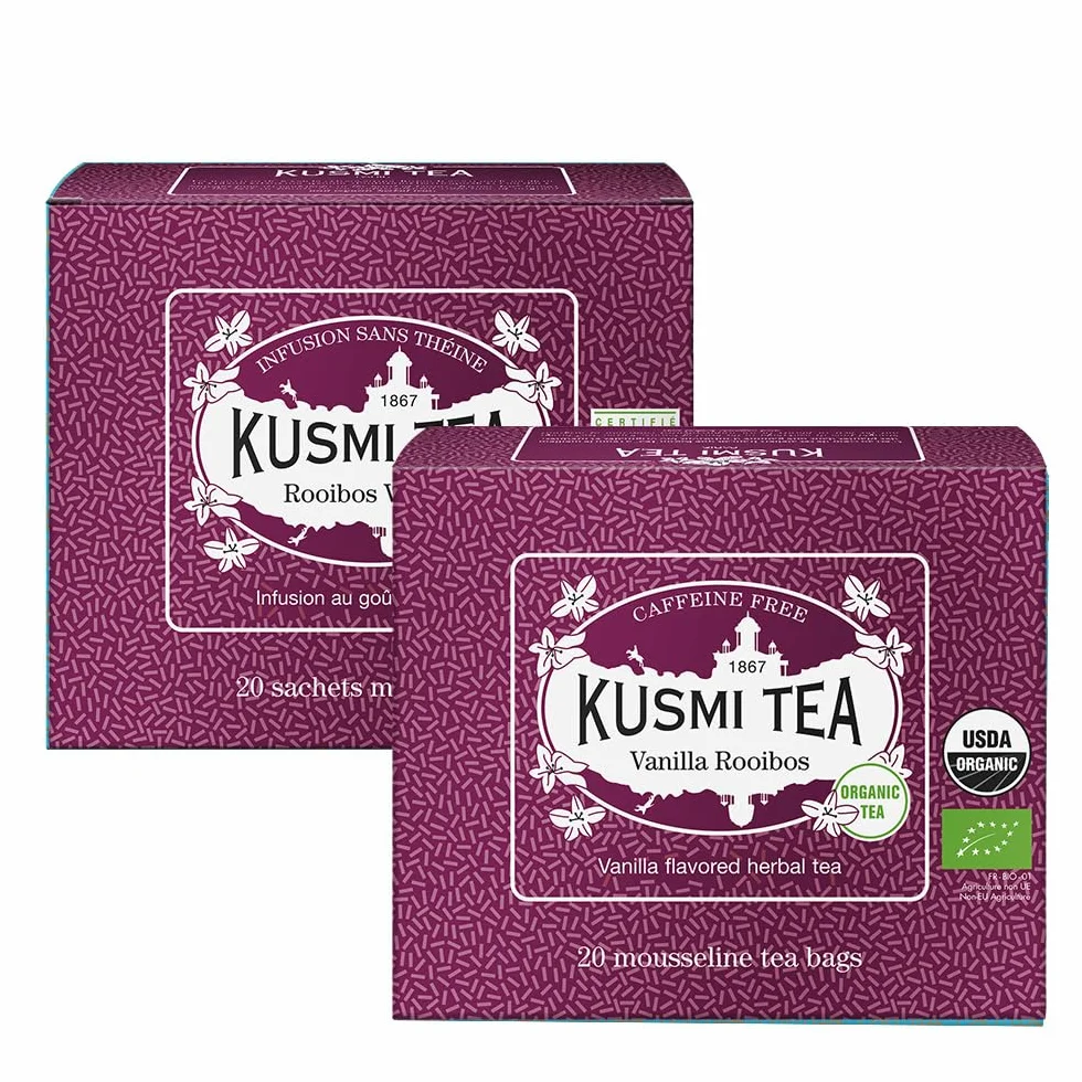 Kusmi Tea Rooibos Vainilla Té Rojo Orgánico Infusión de Rooibos sin Teína 2x20 Bolsitas