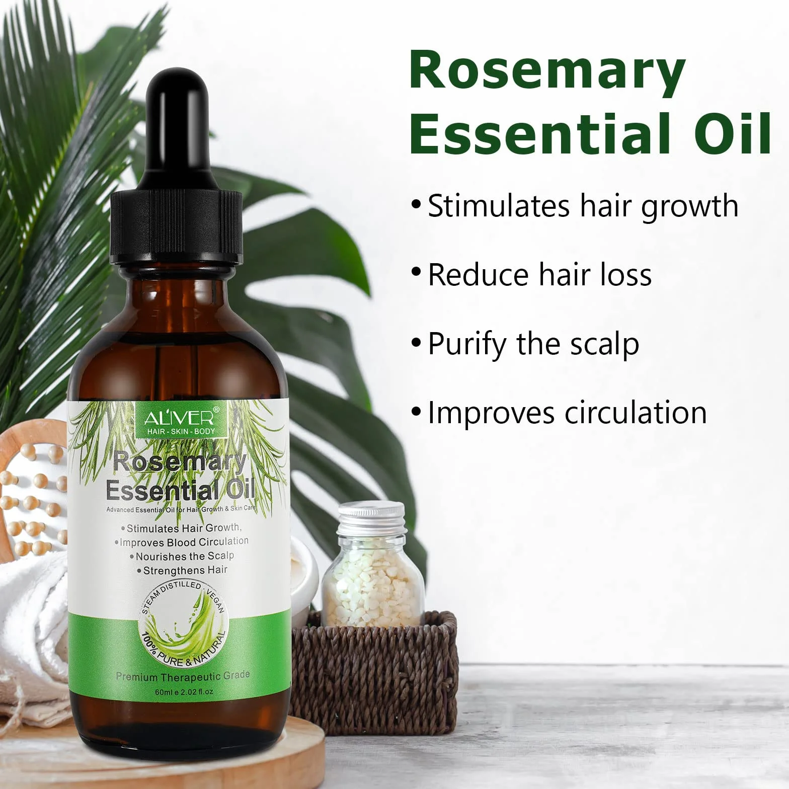 Aceite esencial de romero puro orgánico para el crecimiento del cabello 60ML