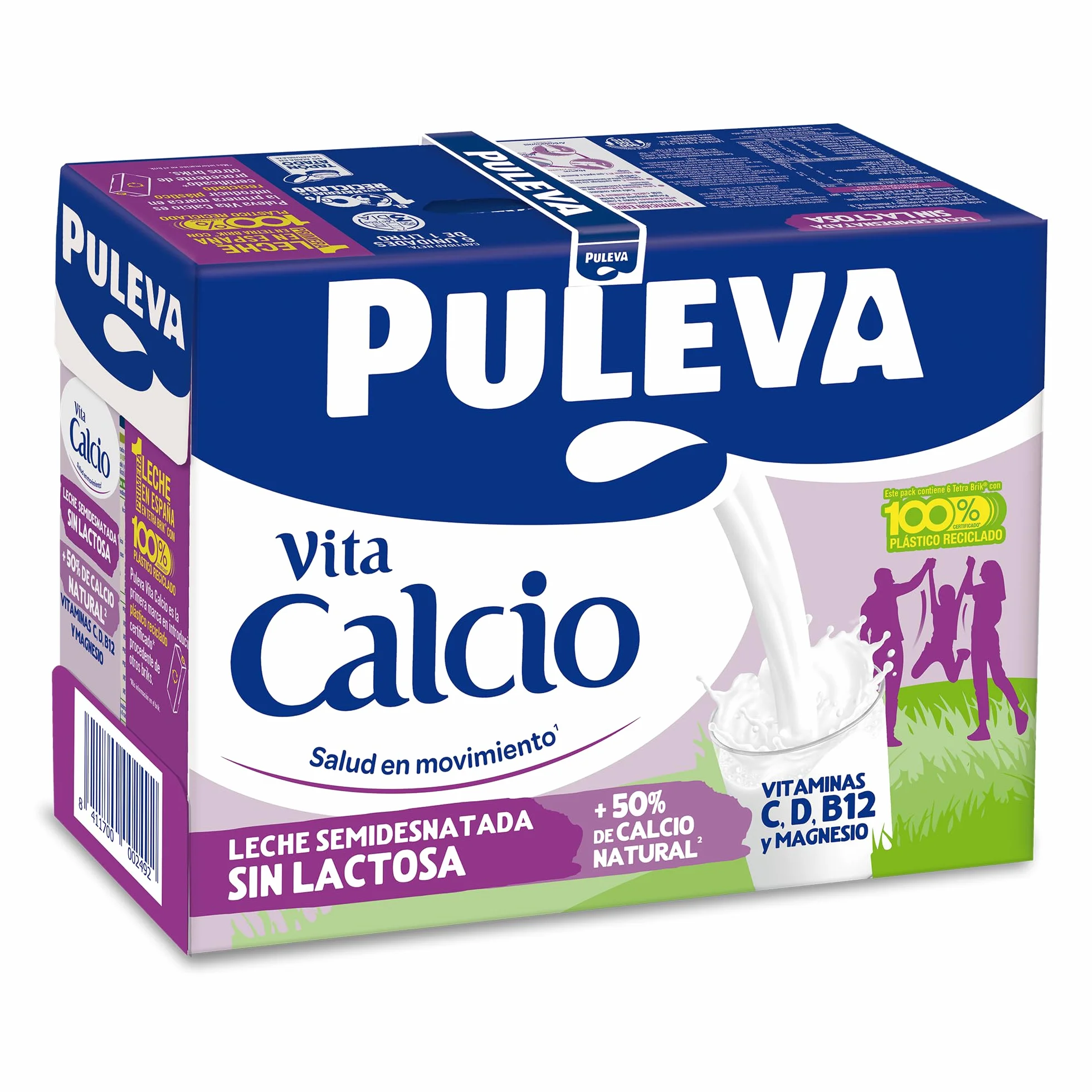 Puleva Vita Calcio Leche Semidesnatada Enriquecida con Calcio Sin Lactosa Pack 6 x 1L