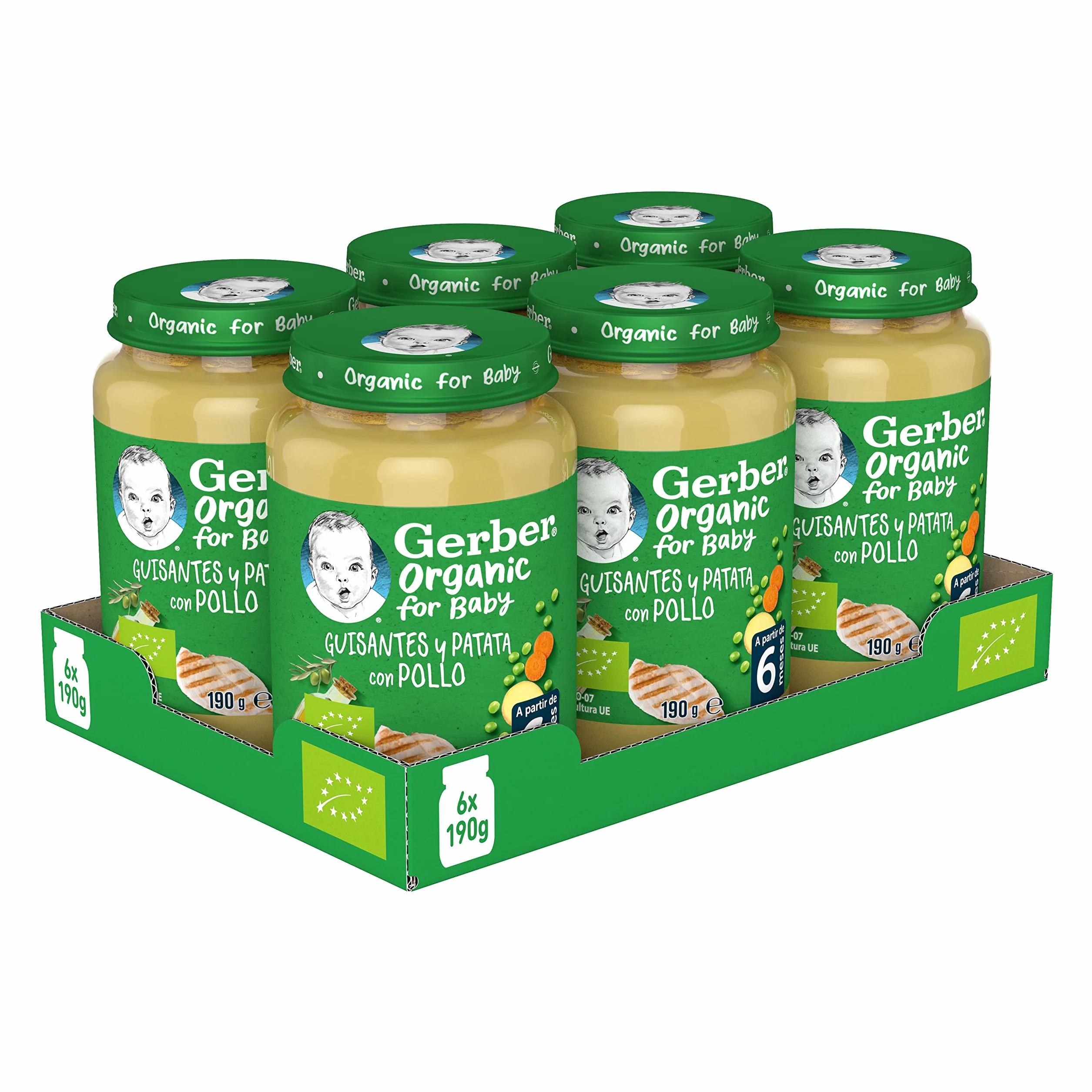 GERBER Organic Guisantes Patata Pollo 6x190g a partir de 6 meses