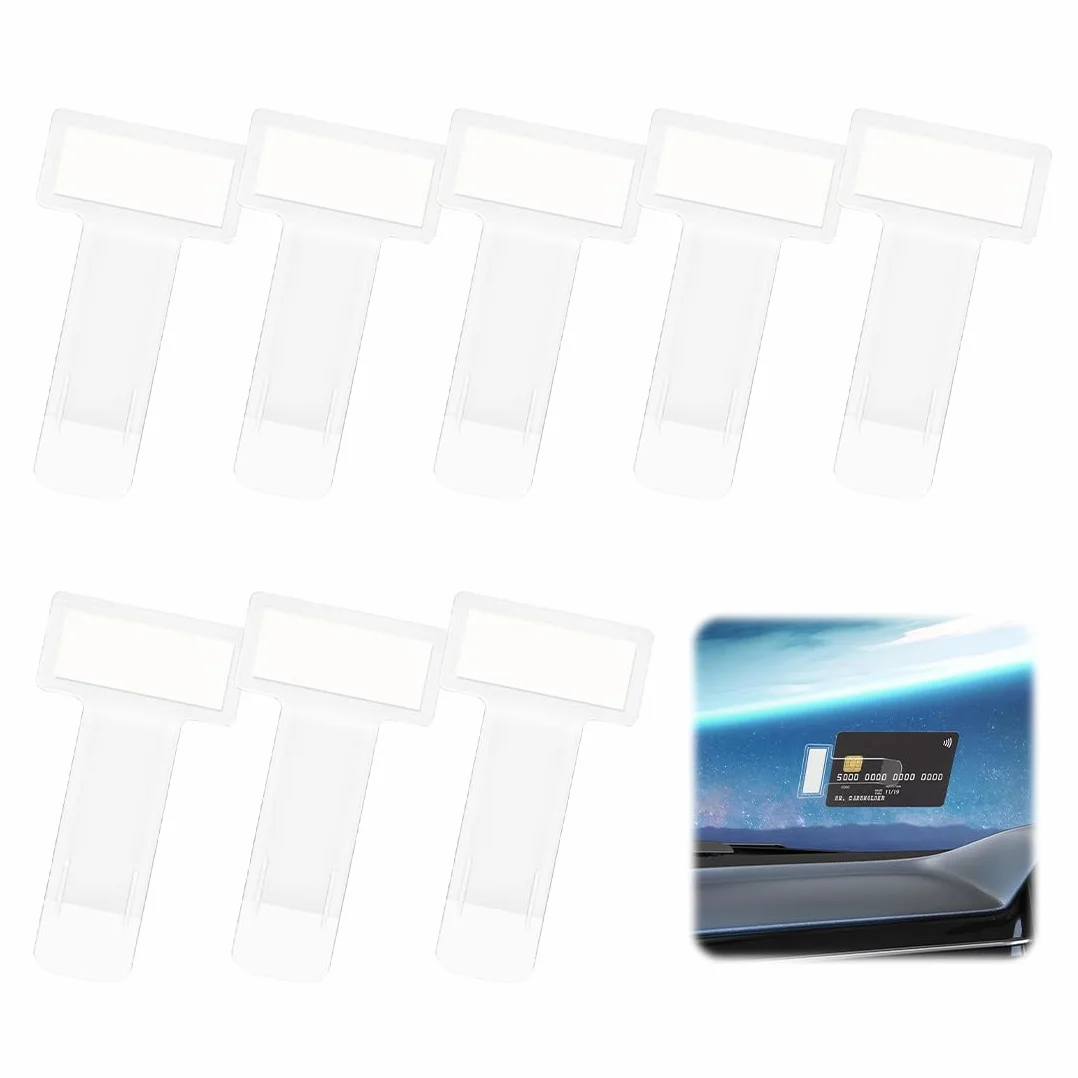 Soporte Tarjeta de Estacionamiento, Juego de 8, Transparente, Autoadhesivo, 74x40mm, Clip de Plástico para Tarjetas de Estacionamiento & Documentos en Auto, Sin Residuos