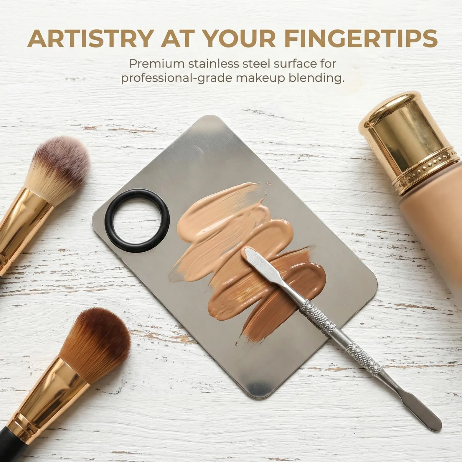 Paleta Maquillaje Acero Inoxidable con Espátula, Kit Mezclar Base Correctores Plata