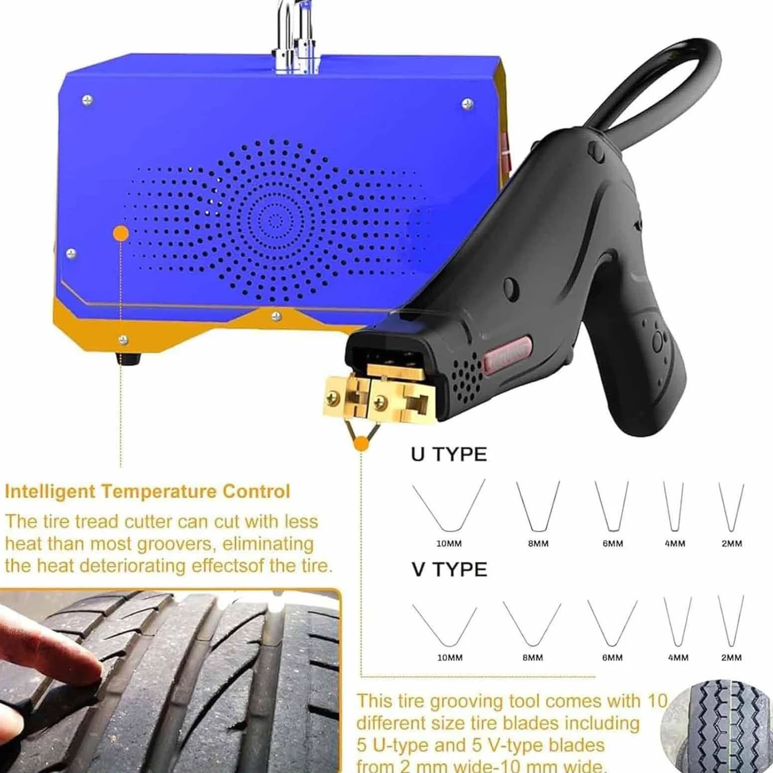 Kit de herramientas de ranurado de neumáticos, 1000 W con 20 cuchillas de corte para goma y neumáticos, máquina de corte eléctrica de neumáticos de 220 V