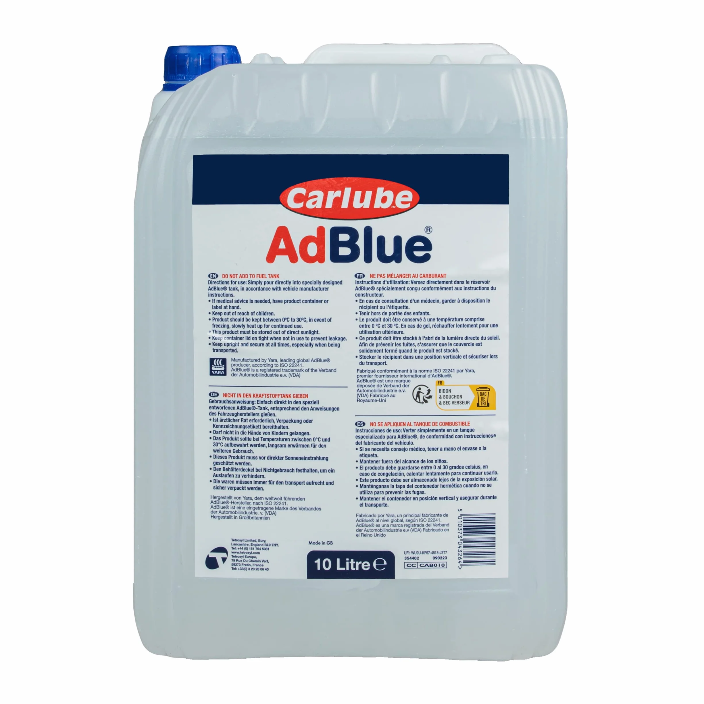Carlube Adblue - Boquilla de vertido integrada para Coche y camión, 10 litros