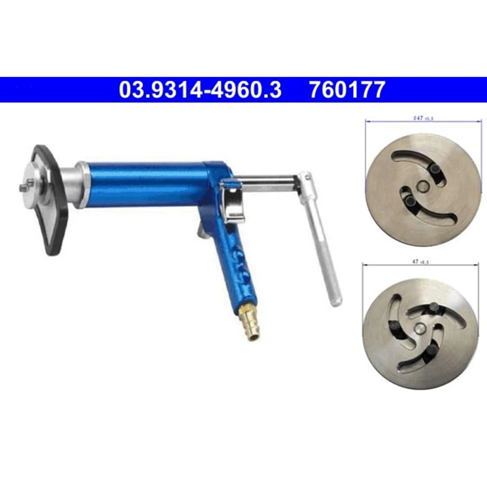 ATE 03.9314-4960.3 Kit herramientas giro/retroceso émbolo pinza de freno con adaptador neumático