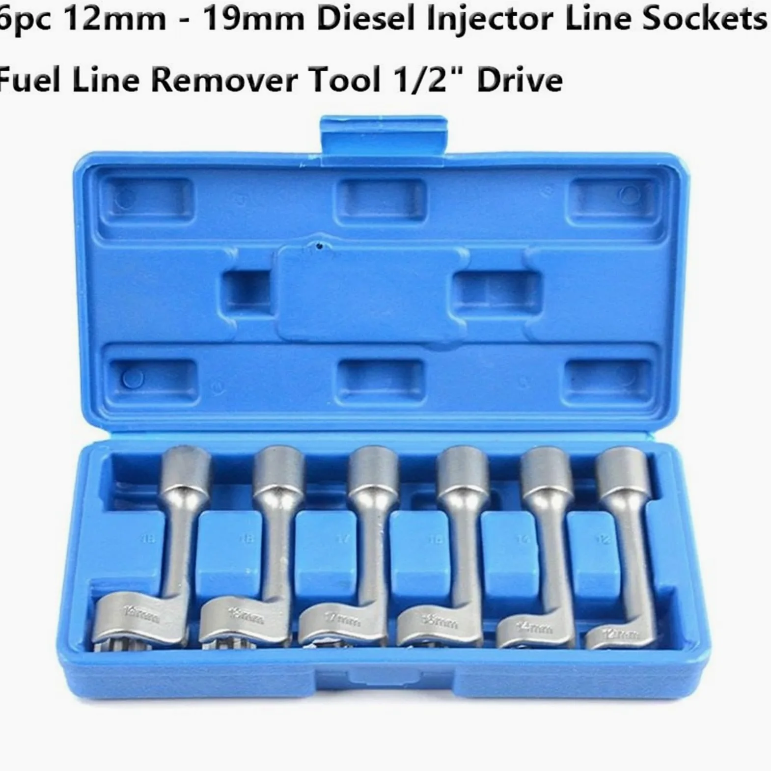 Juego de 6 Herramientas para inyectores de Combustible y Sistemas de Combustible de 1/2" con Llave de Tubo para inyectores de Combustible (12 mm, 14 mm, 16 mm, 17 mm, 18 mm y 19 mm).