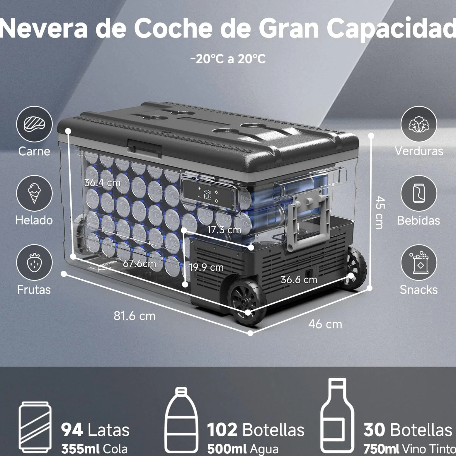 AAOBOSI Nevera Portátil 74L con Compresor, -20℃ a 20℃, 12V/24V DC y 100-240V AC, APP, Nevera 12V Compresor para Coche, Camping, Viajes, Barco, Autocaravana y Hogar