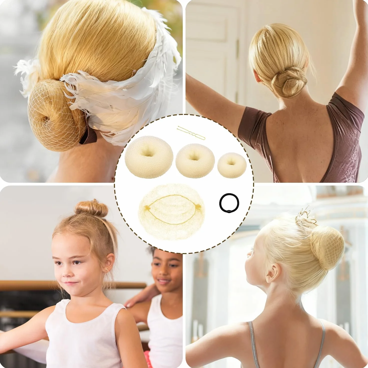 Set de 63 piezas para moños con horquillas y bandas elásticas para bailarinas de ballet