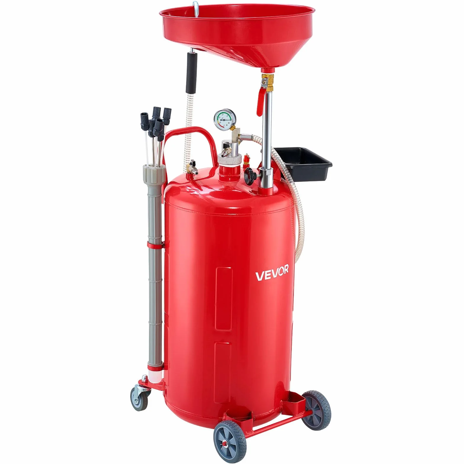 VEVOR Tanque de Drenaje de Aceite Usado, 79,5 L, Portátil Neumático con Embudo Ajustable y Ruedas, Rojo