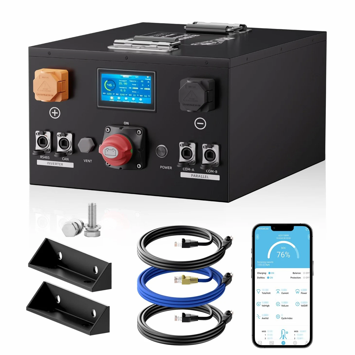 Mjbsan LiFePO4 - Batería de litio recargable de 24 V y 320 Ah, 8192 Wh con 200 A BMS, Bluetooth, resistencia a la descarga profunda y baja autodescarga, para autocaravanas, solares, fuente de